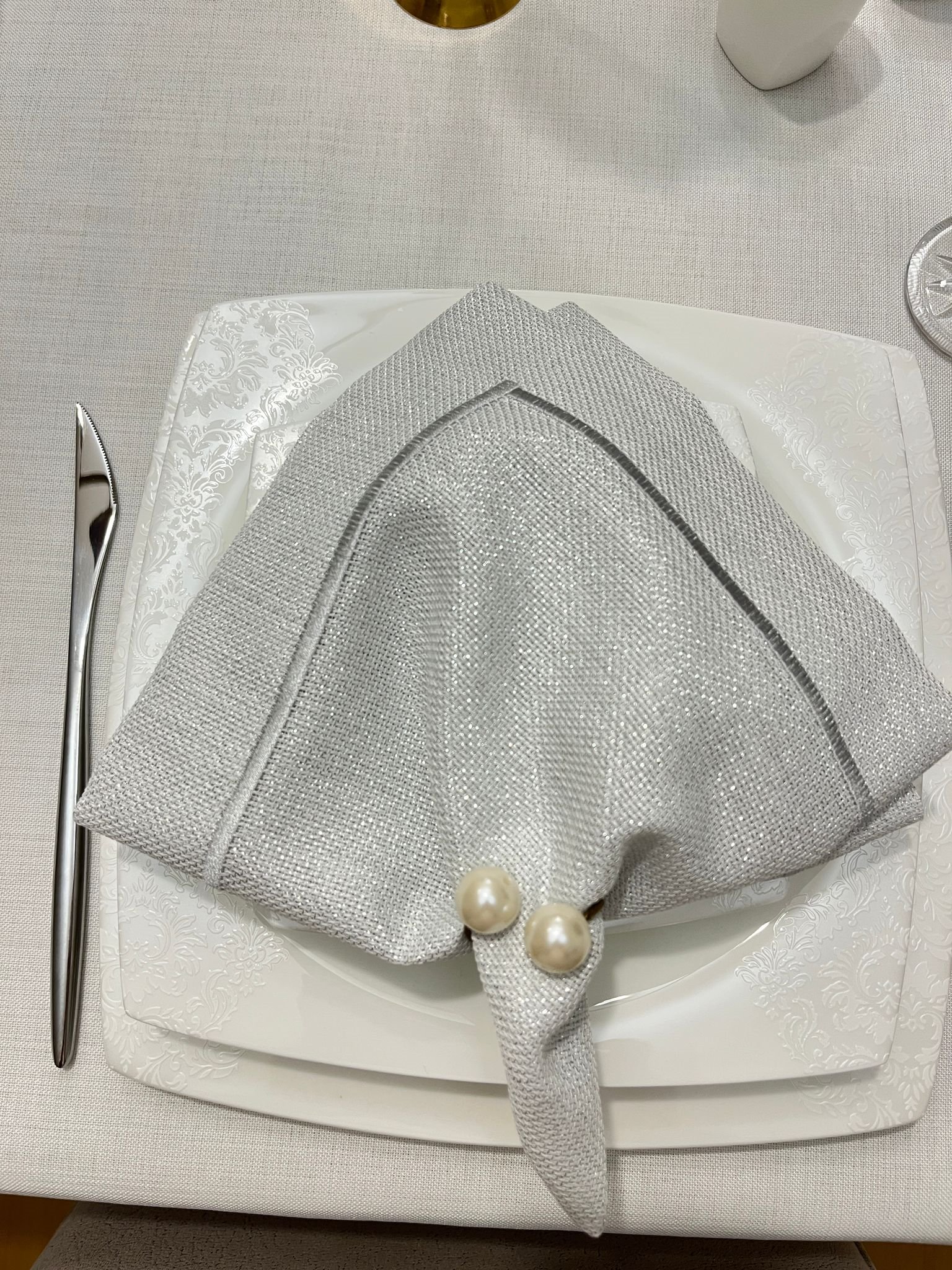 Zeren Home Piko Sarma Detaylı Polyester Keten Dertsiz Sunum Peçetesi Gümüş 40 x 40 - 6 Adet