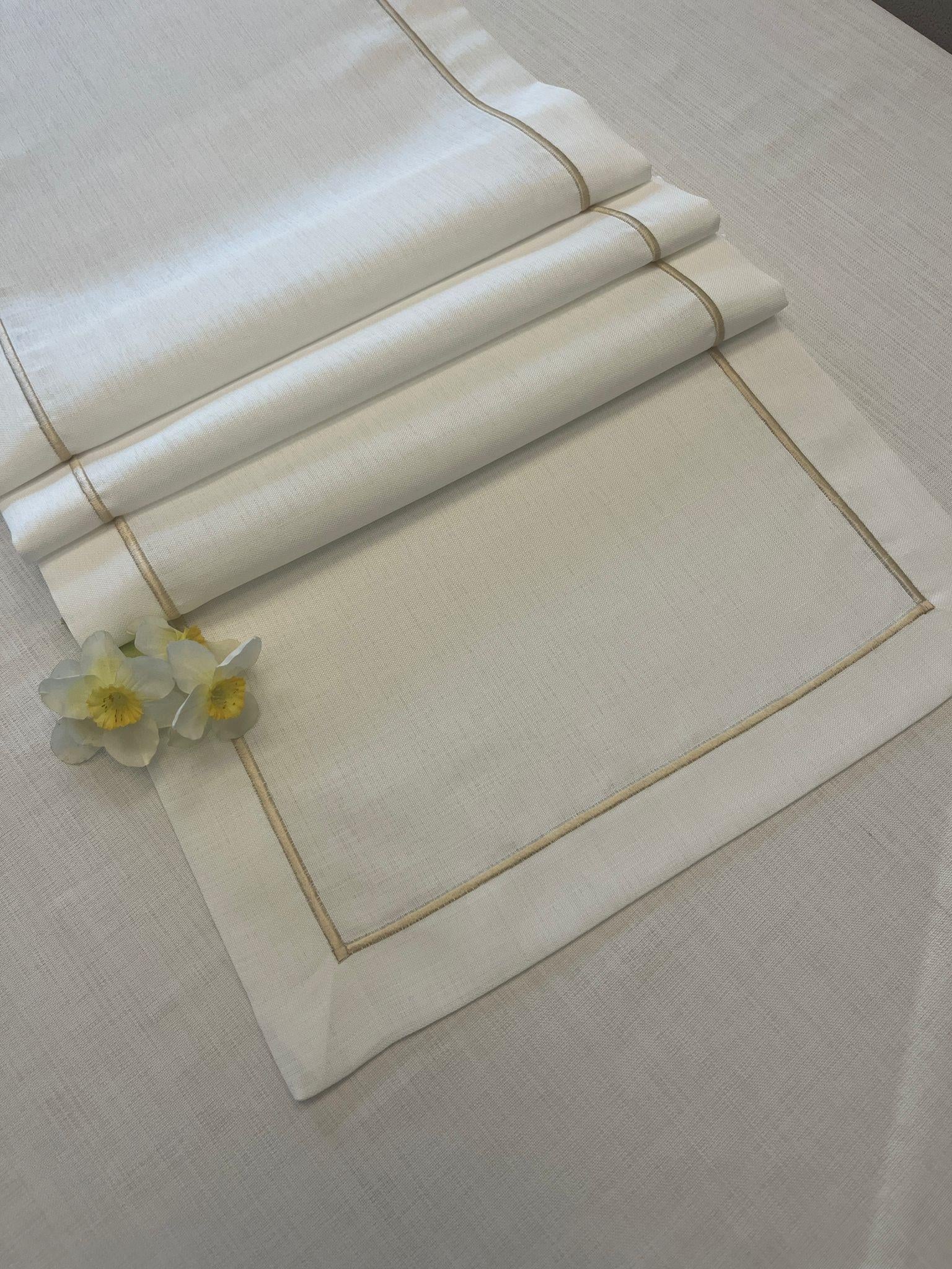 Zeren Home Polyester Keten Gold Piko Detaylı Kırık Beyaz Runner 40 x 160