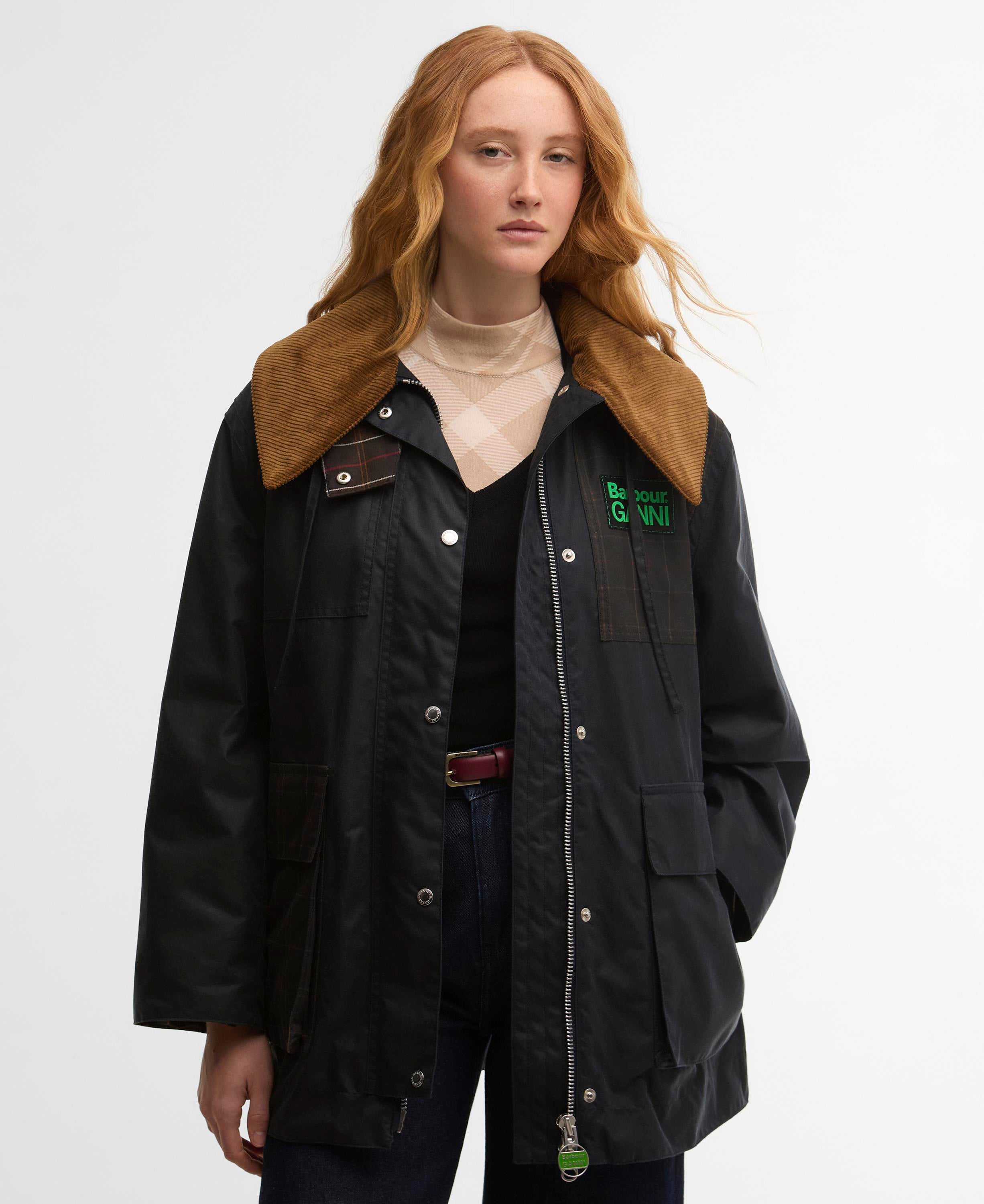 Barbour x Ganni Hooded Duffle Yağlı Ceket