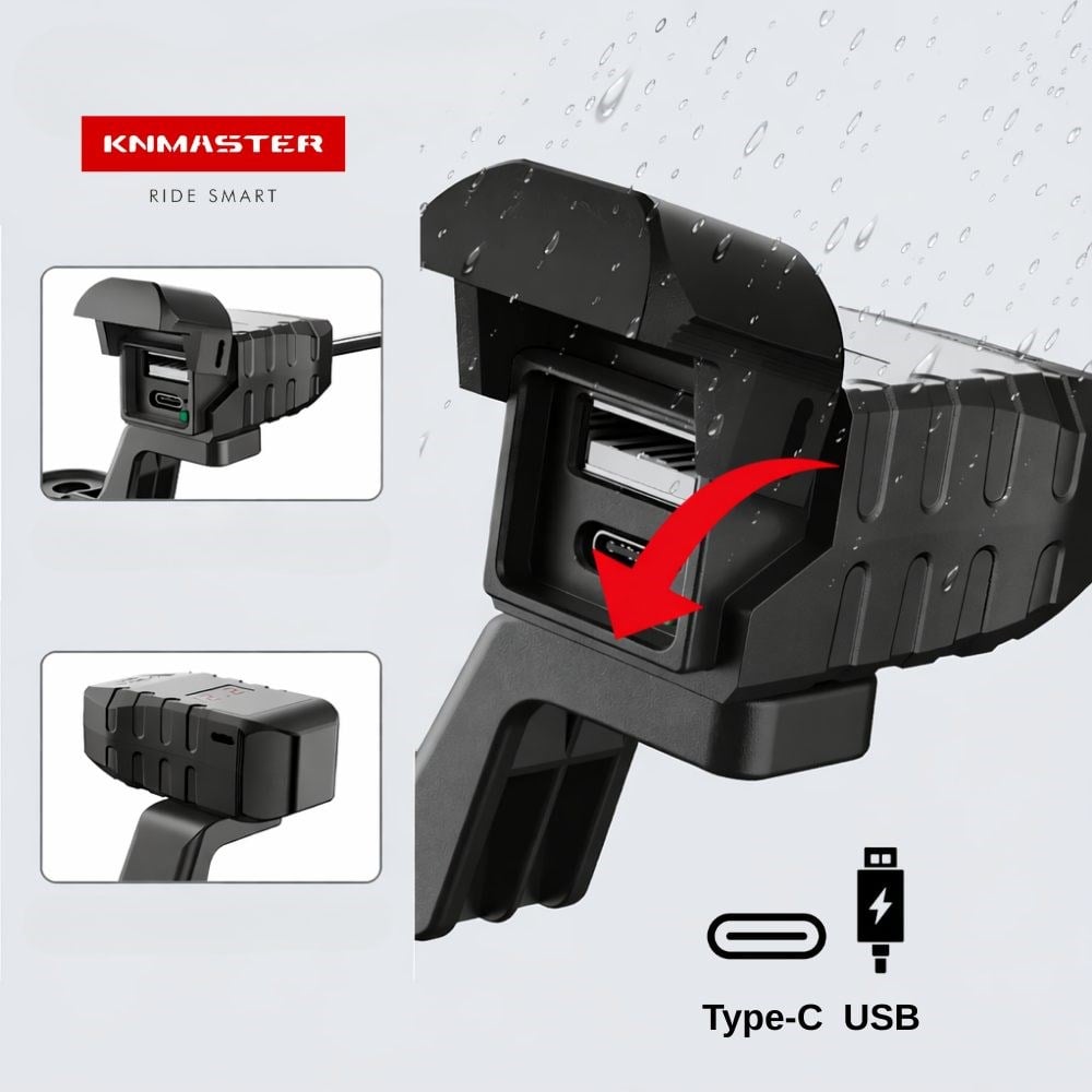 KNMASTER UC200 MOTOSİKLET USB VE TYPE-C ÇİFT GİRİŞLİ ŞARJ SOKETİKNMASTERTelefon Tutucular