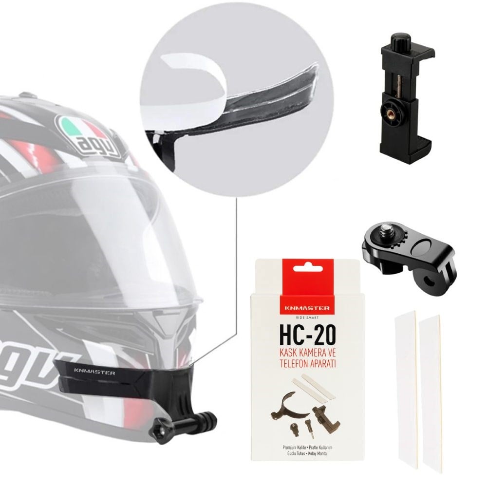 KNMASTER HC-20 | MOTOSİKLET KASK ÇENE TELEFON VE AKSİYON KAMERA TUTUCU (FULL SET)KNMASTERTelefon Tutucular