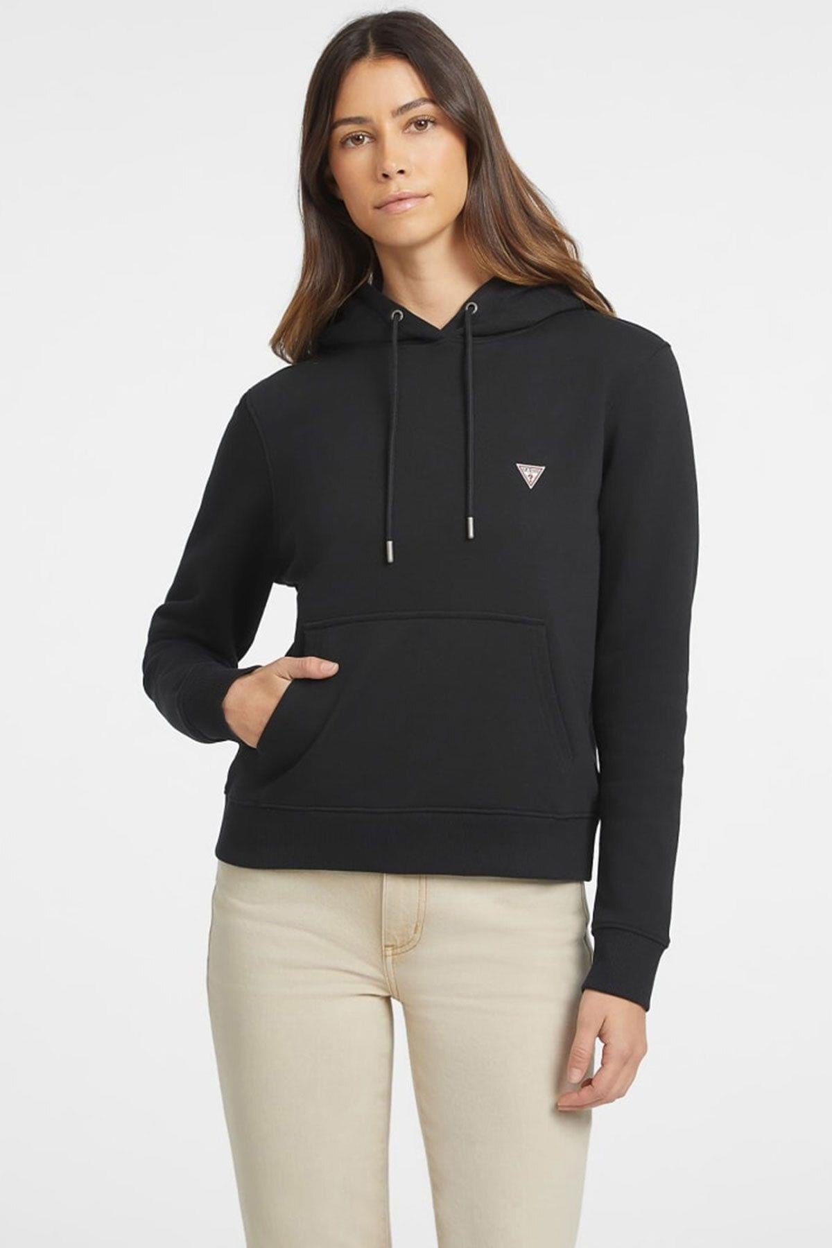 Kadın GJ Mini Patch Kapüşonlu Sweatshirt - Siyah
