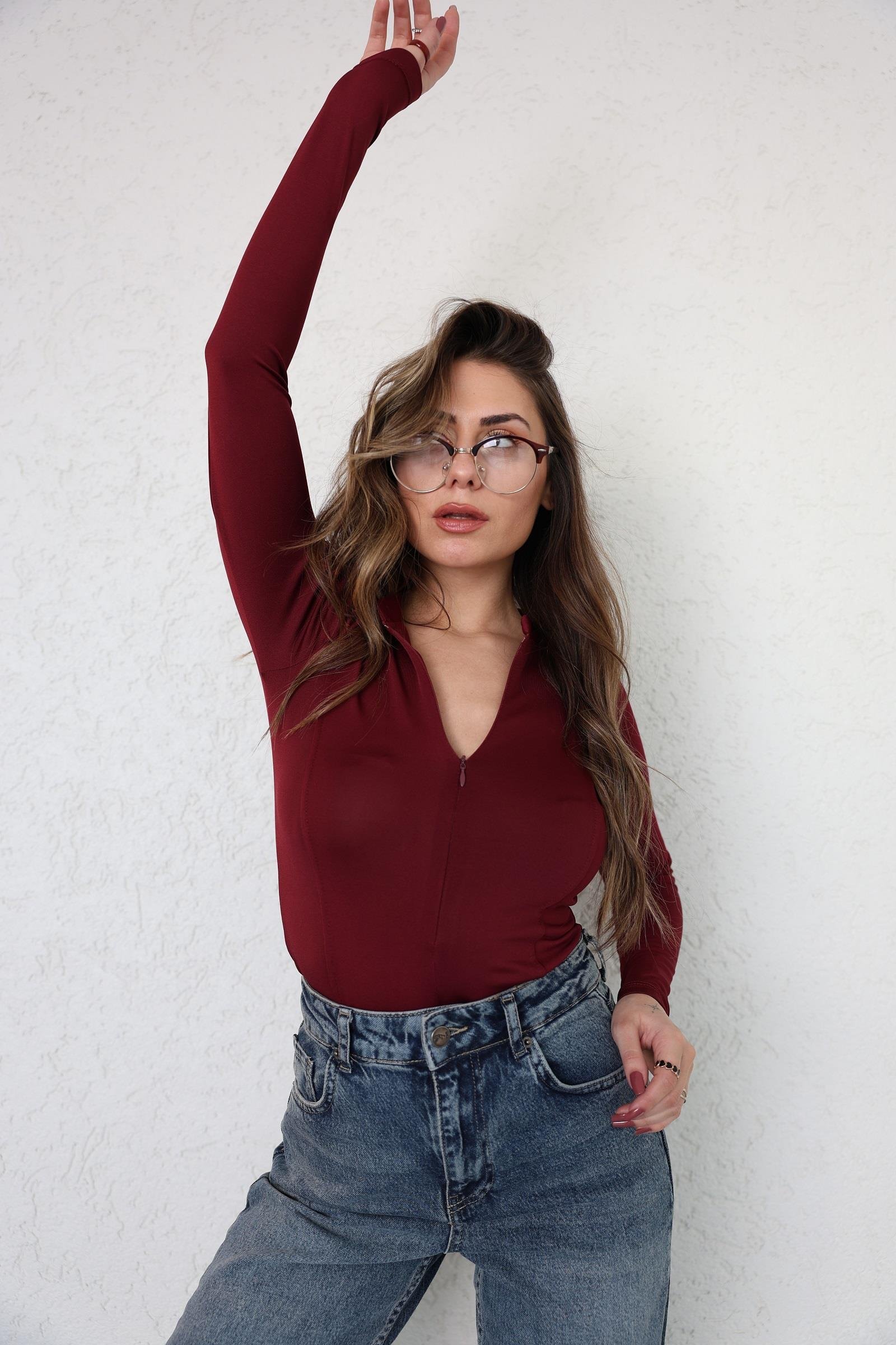 BodysuitHakim Yaka Fermuarlı Bodysuit