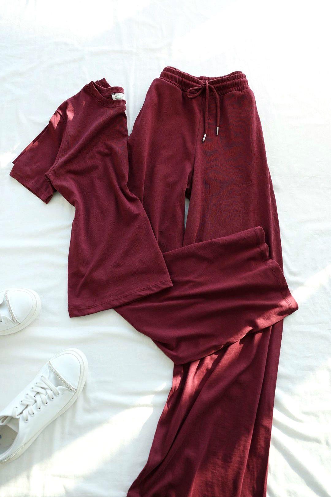 Eşofman TakımBisiklet Yaka Tshirt Plazzo Pantolon Takım