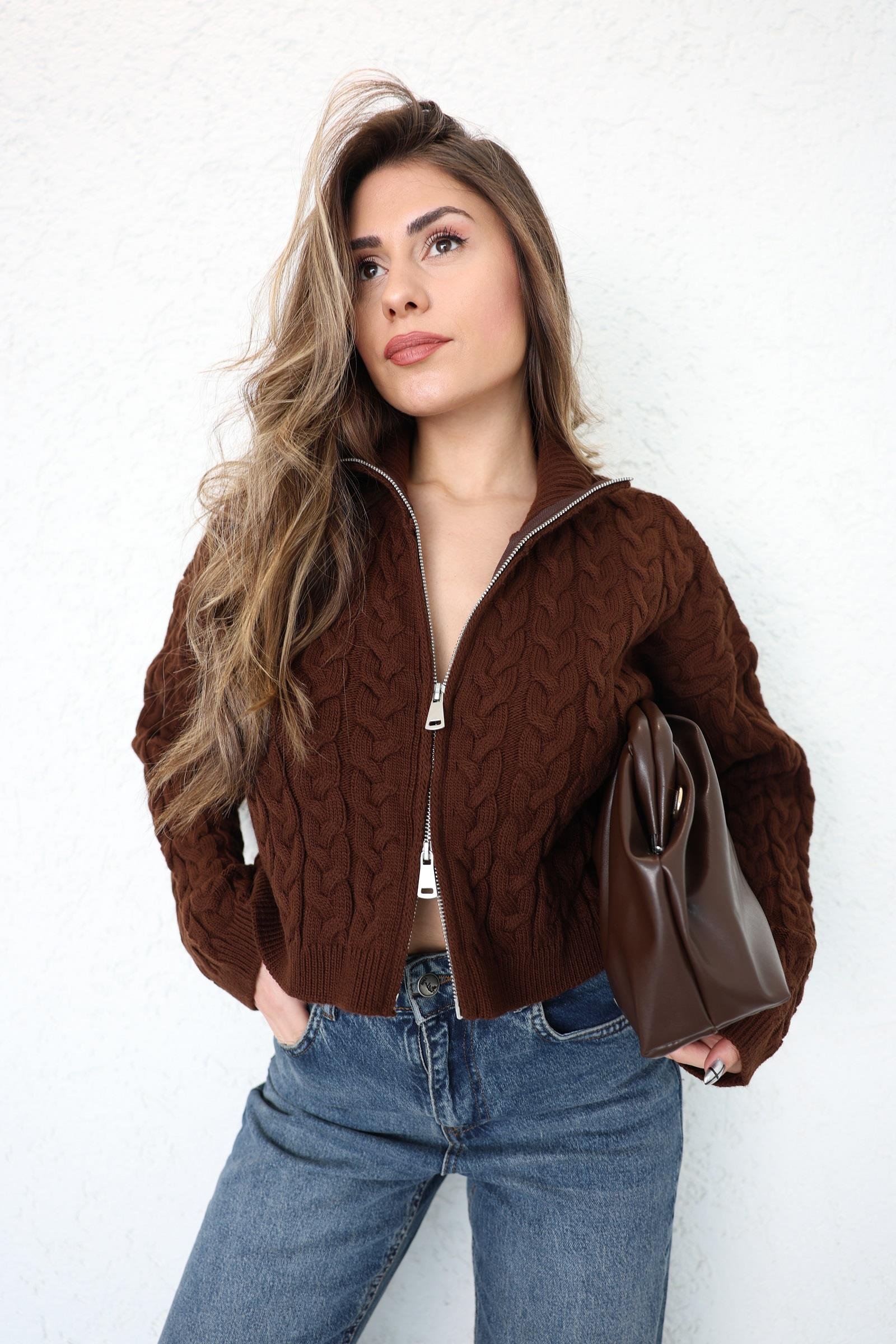 HırkaSaç Örgü Fermuarlı Hırka