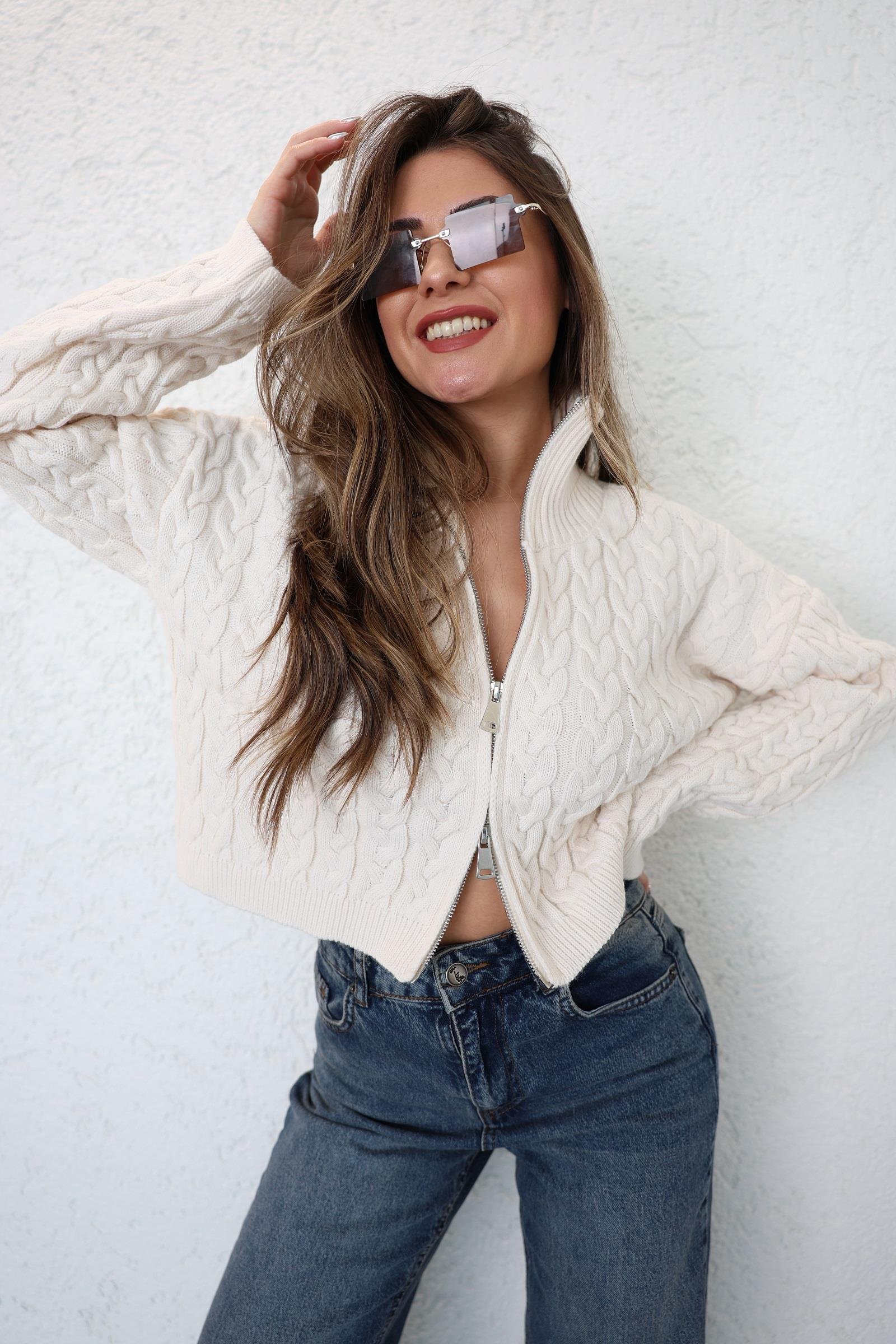 HırkaSaç Örgü Fermuarlı Hırka