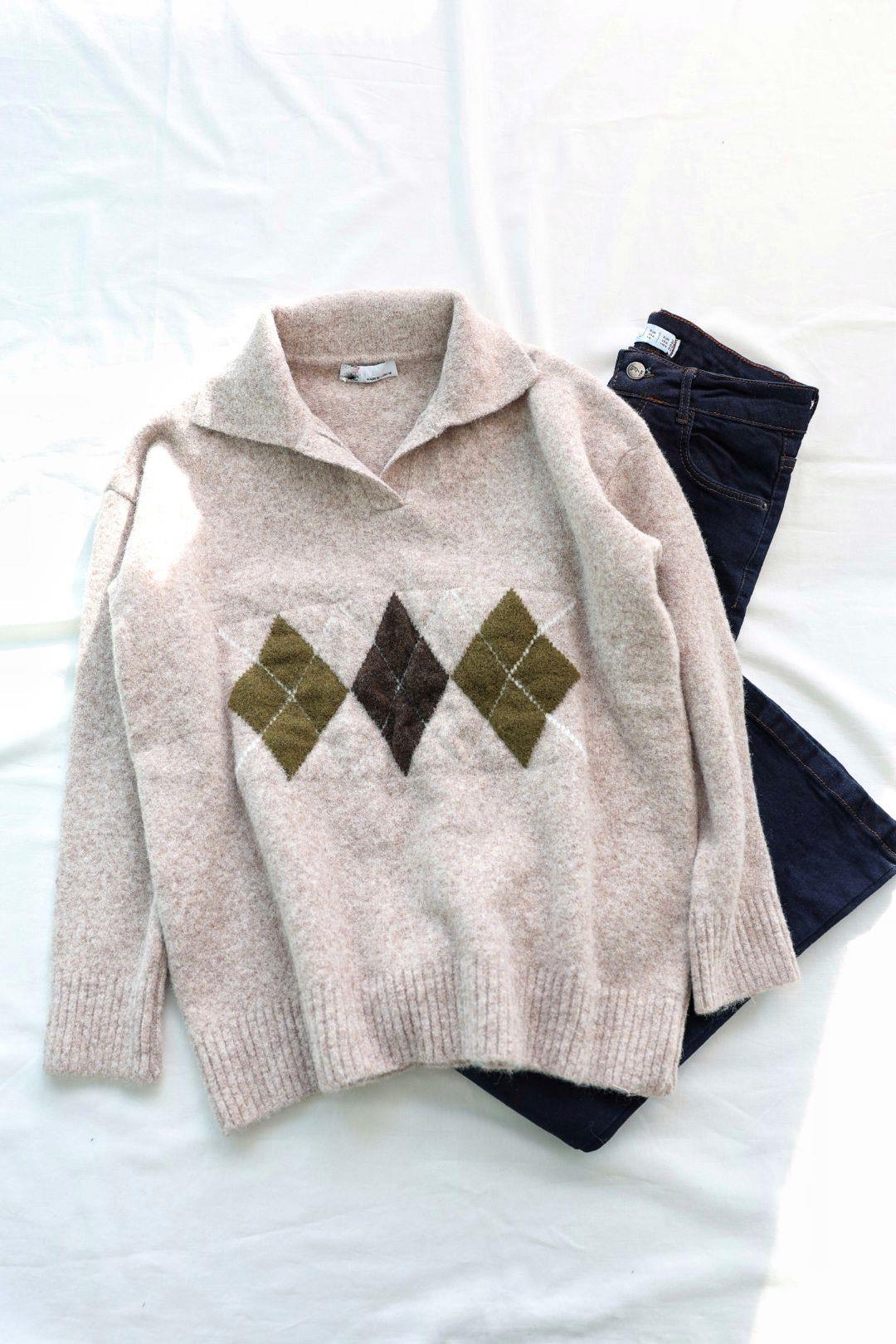 Triko/KazakJazz Polo Yaka Baklava Desen Kazak