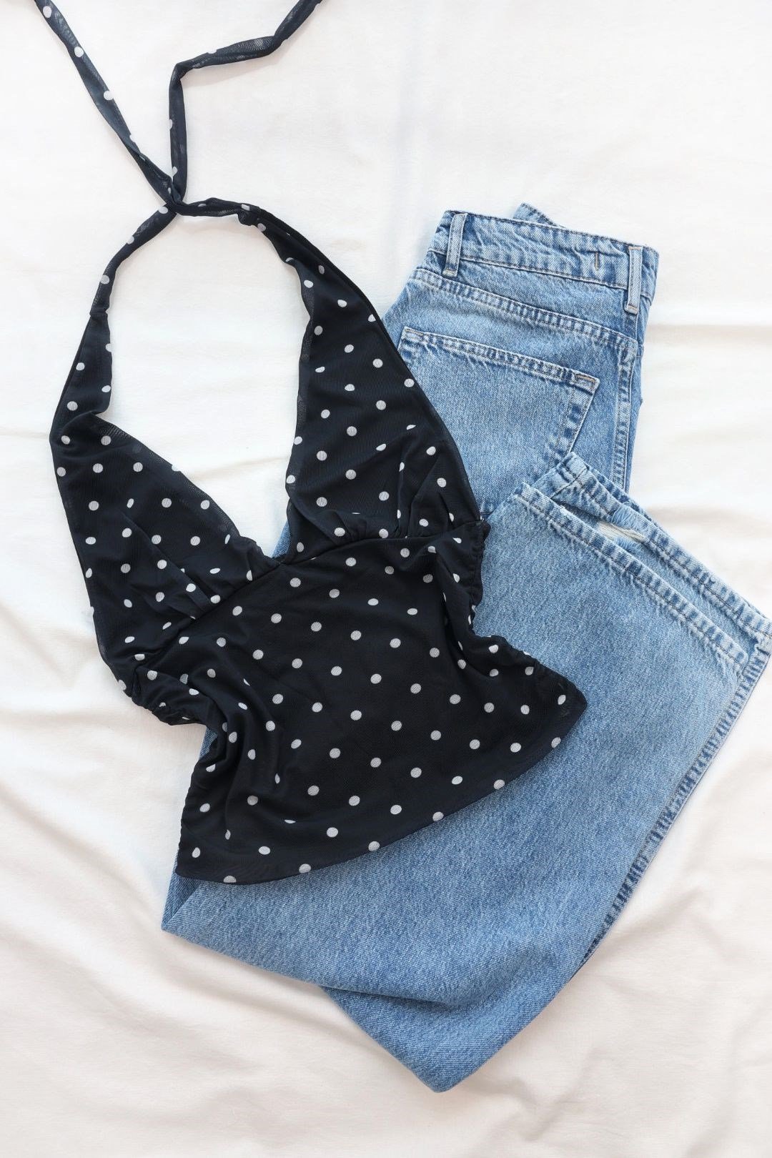 BluzPuantiye Tül Halter Bluz