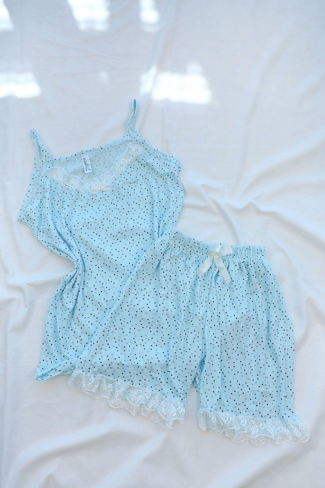 Pijama TakımAskılı Dantelli Şort Takım