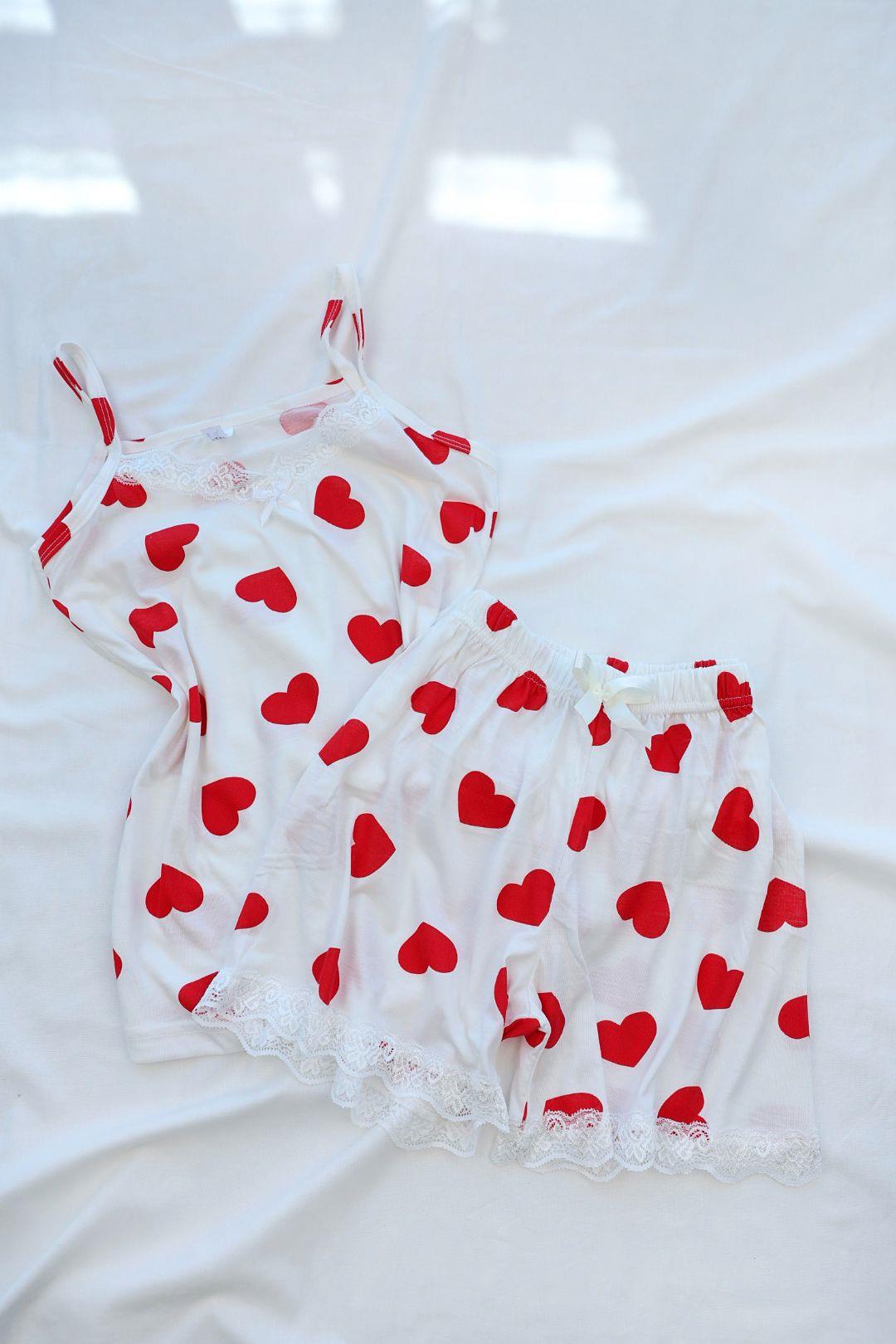 Pijama TakımAskılı Dantelli Şort Takım