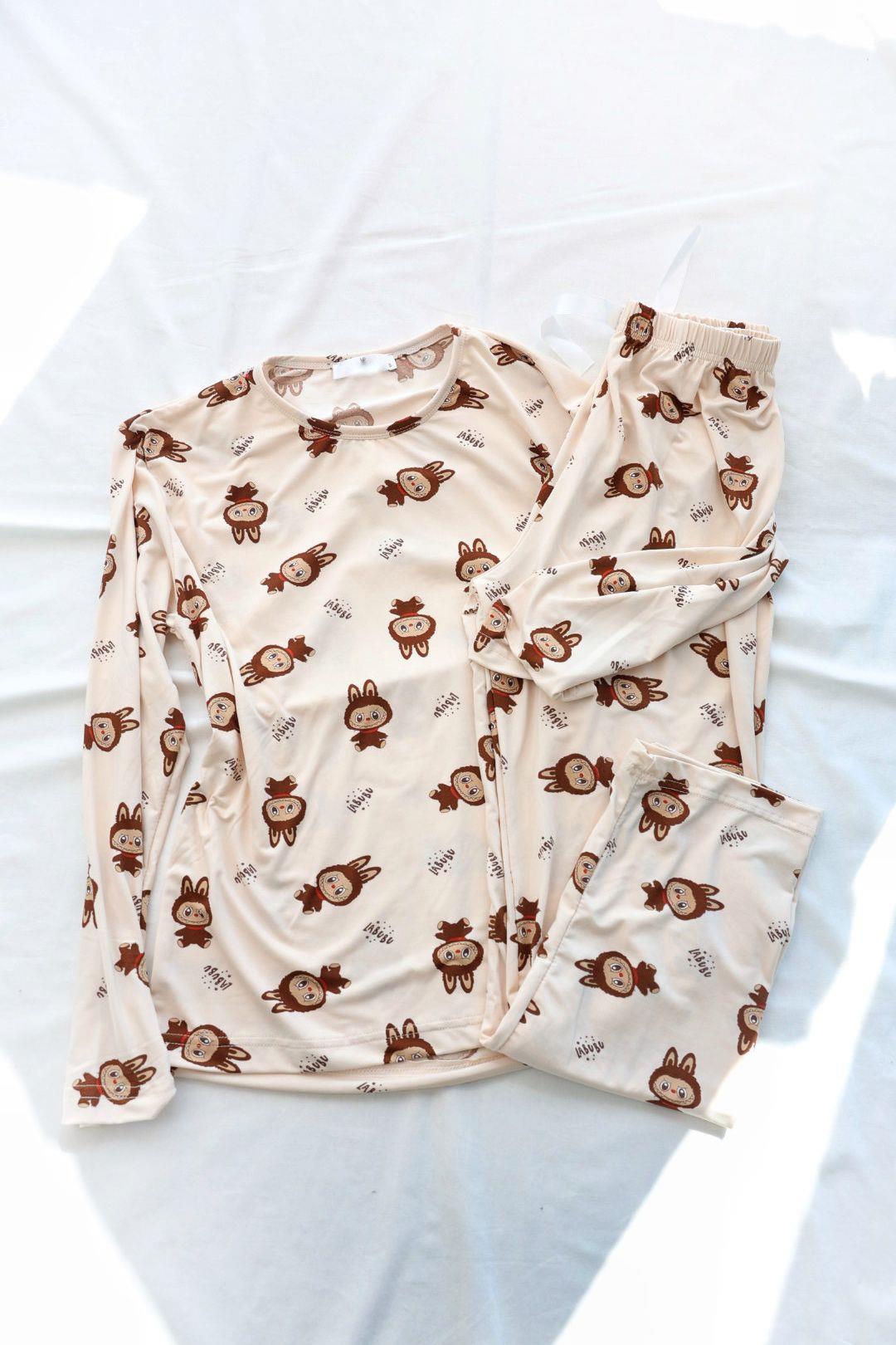 Pijama TakımBisiklet Yaka Desenli Penye Uzun Kol Pijama Takım