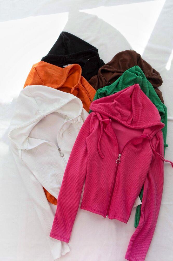 Kaşkorse Kapşonlu Fermuarlı Hırka