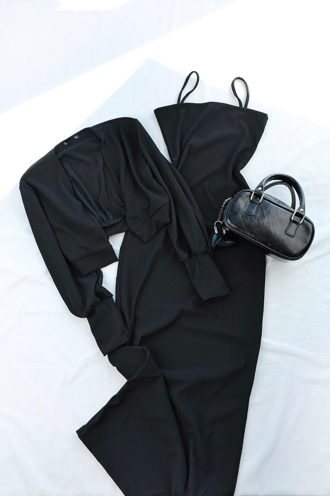 Elbise TakımAskılı Elbise Crop Hırka Takım