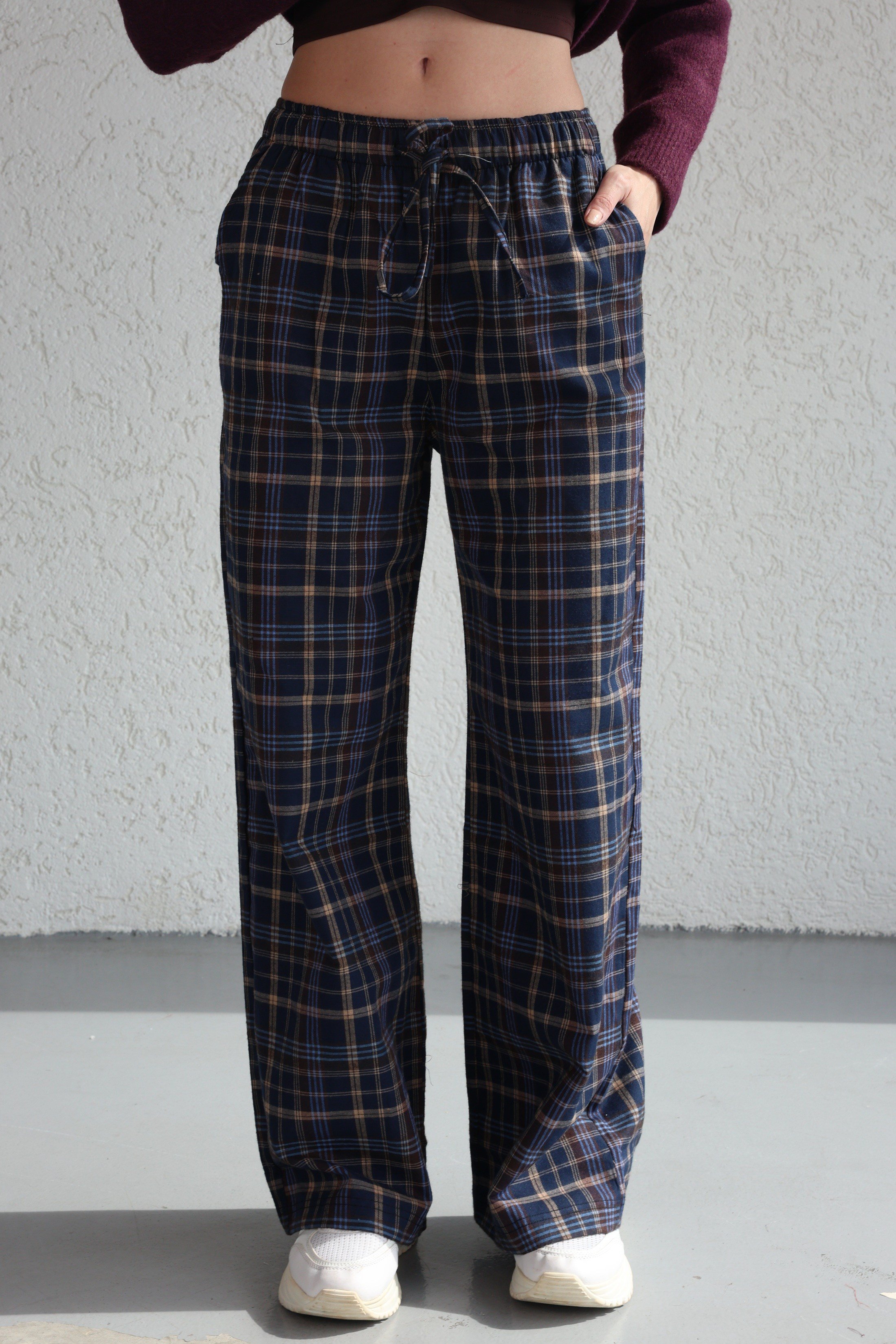PantolonBel İpli Ekose Bol Pantolon