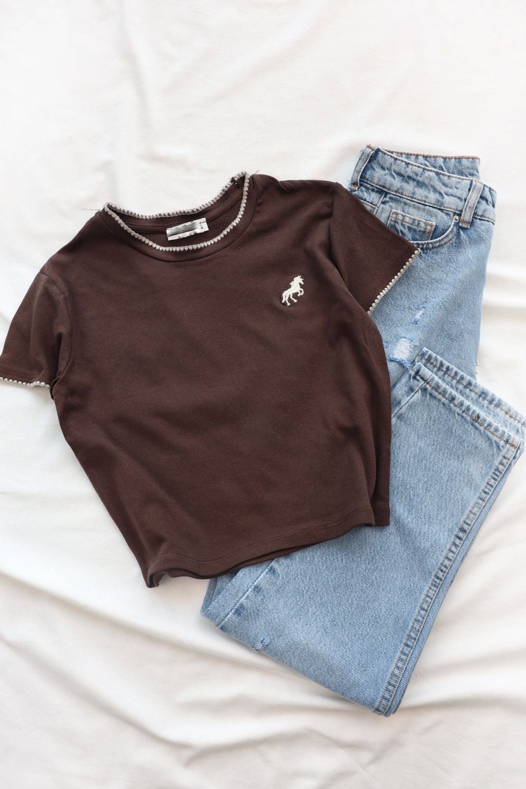 TshirtModal Alt Nakışlı Crop Tshirt
