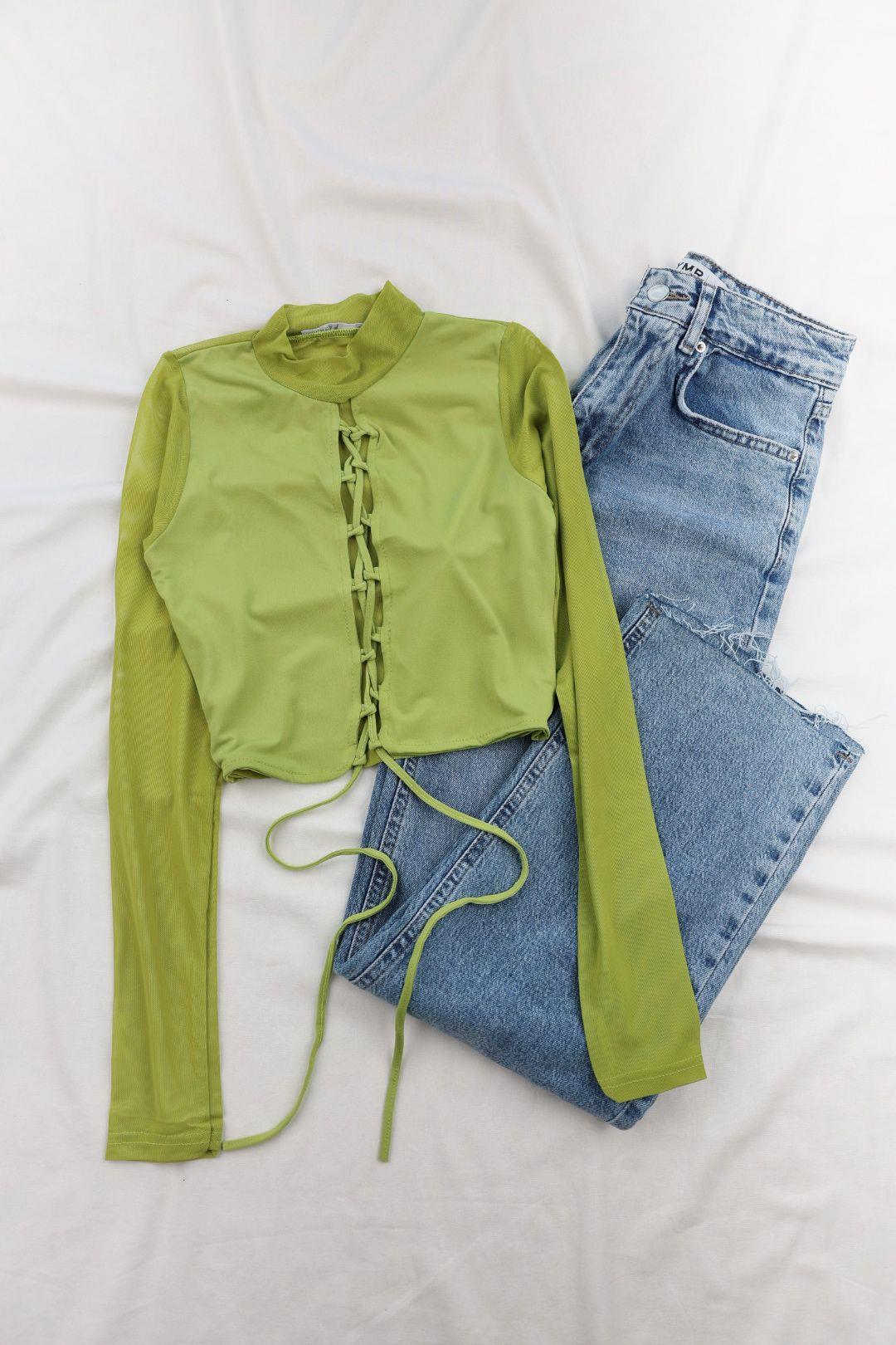 CroptopsÖn Çapraz Kolları Tül Bluz