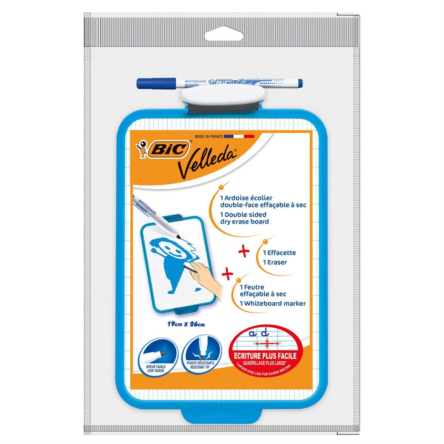 Bic 1218 Mini Beyaz Tahta, Kalem 1721 + Silgi, Mavi