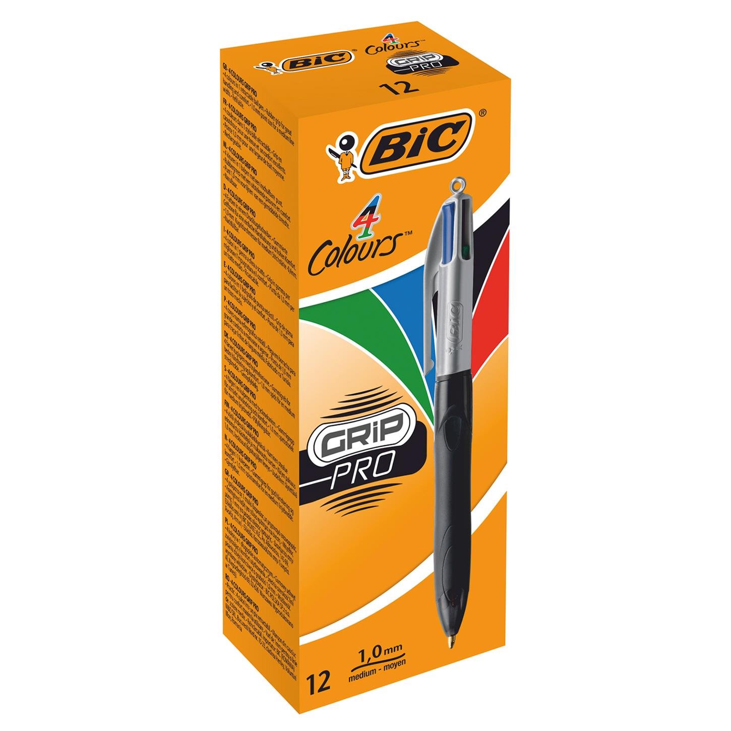 Bic 4 Colours Grıp Pro Tükenmez Kalem, Mekanizmalı 4 Renkli, Siyah Gövde