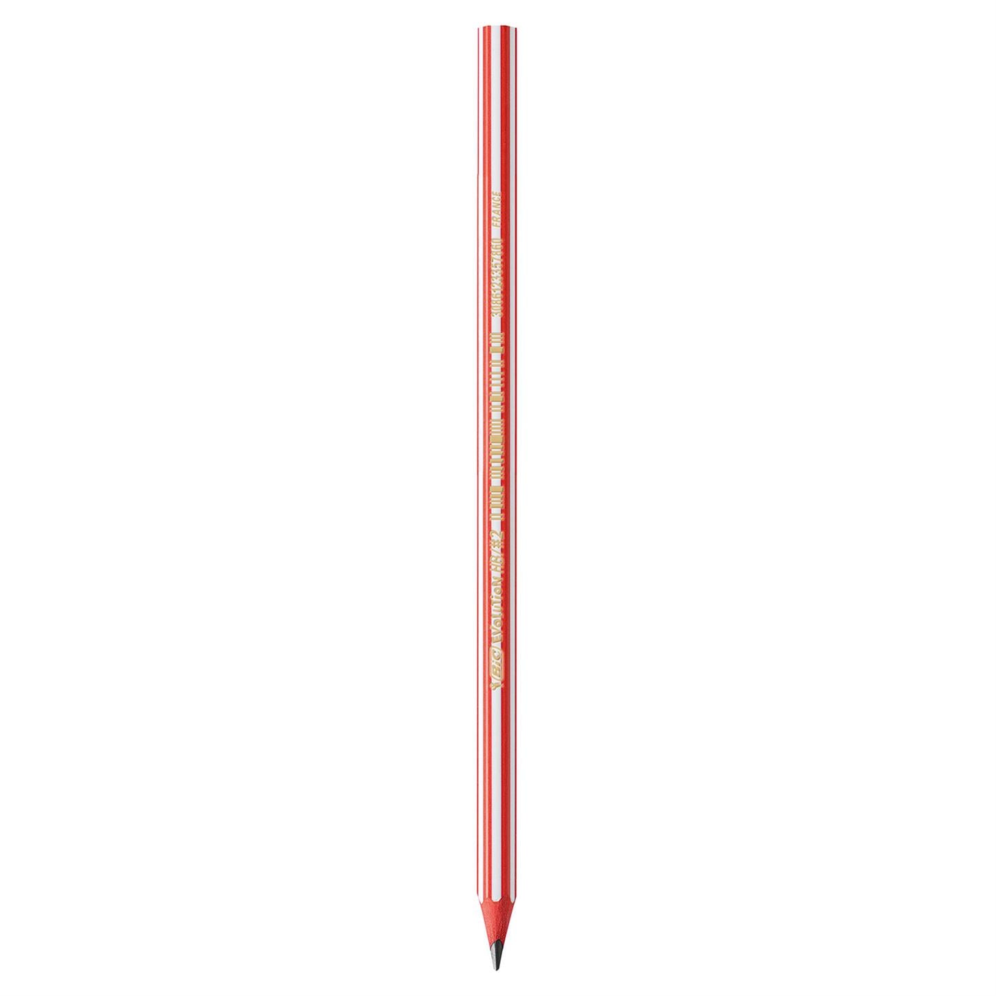 Bic Evolutıon Stripes 646 Kurşun Kalem, Siyah Uç,  Kırmızı Gövde