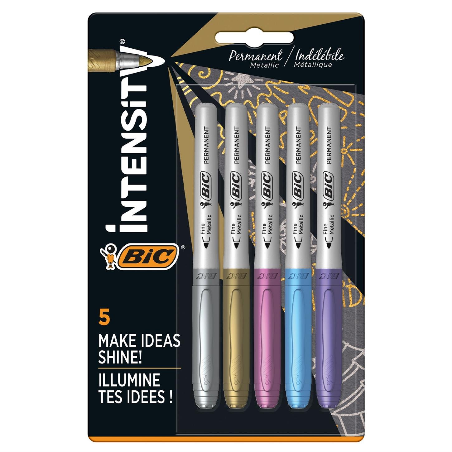 Bic Intensıty Permanent Markör Kalem, 5li Blister, Altın - Gümüş - Bronz