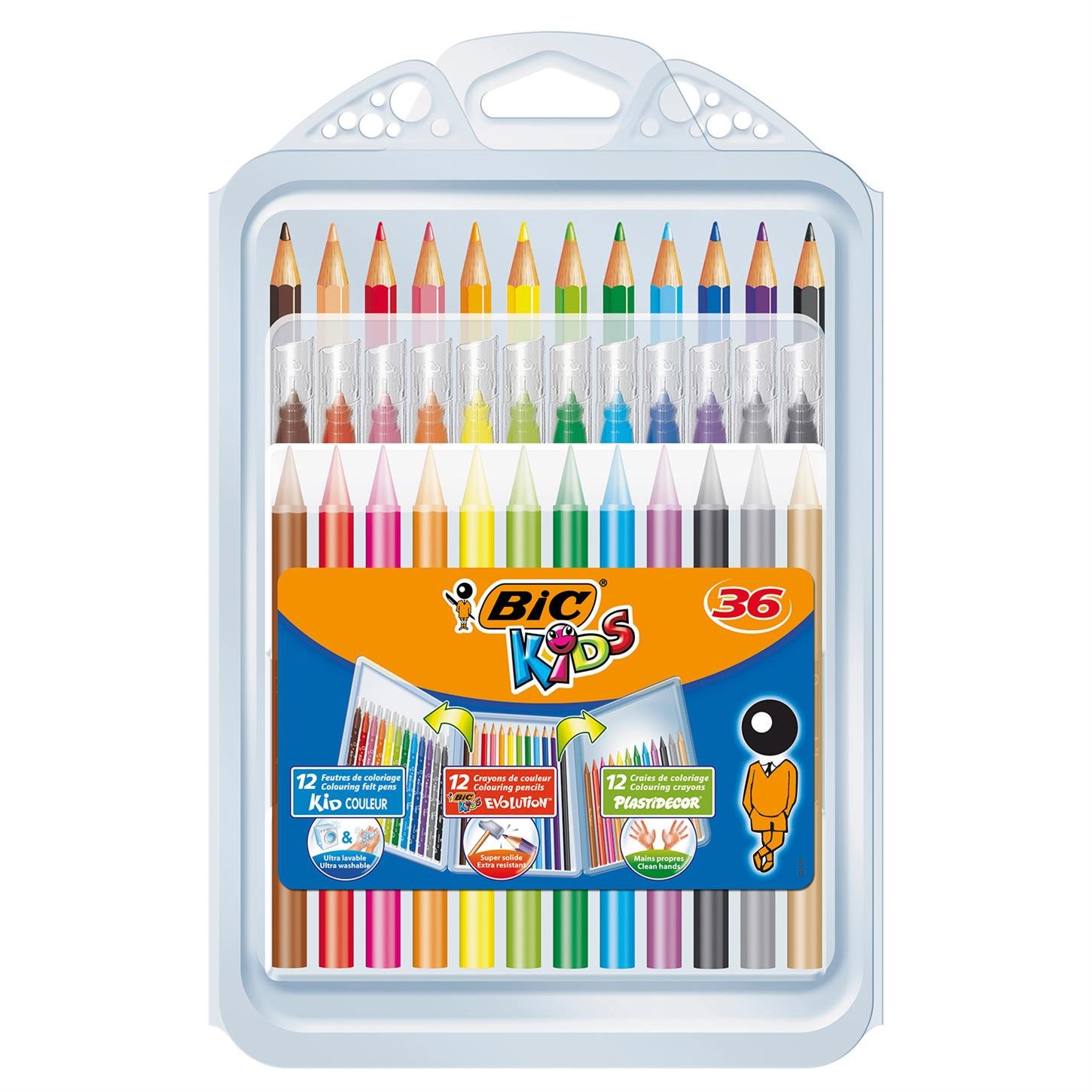 Bic Kıds Boya Seti,  36'lı, 12 Şer Adet (Kuru Boya Keçeli Kalem, Plastıdecor Pastel Boya)