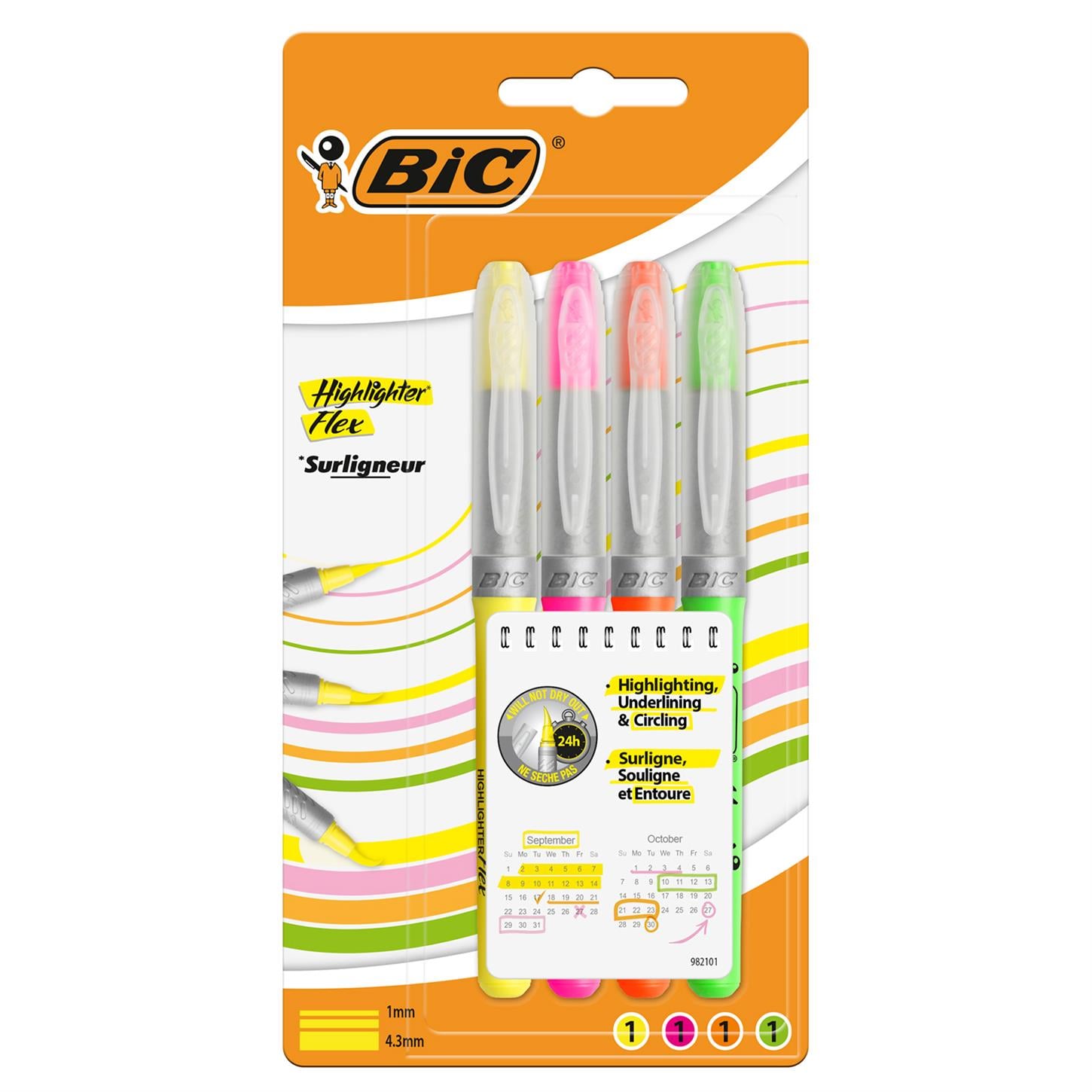 Bic Markıng Hıghlıghter Flex Fosforlu Kalem, 4'lü  Blister