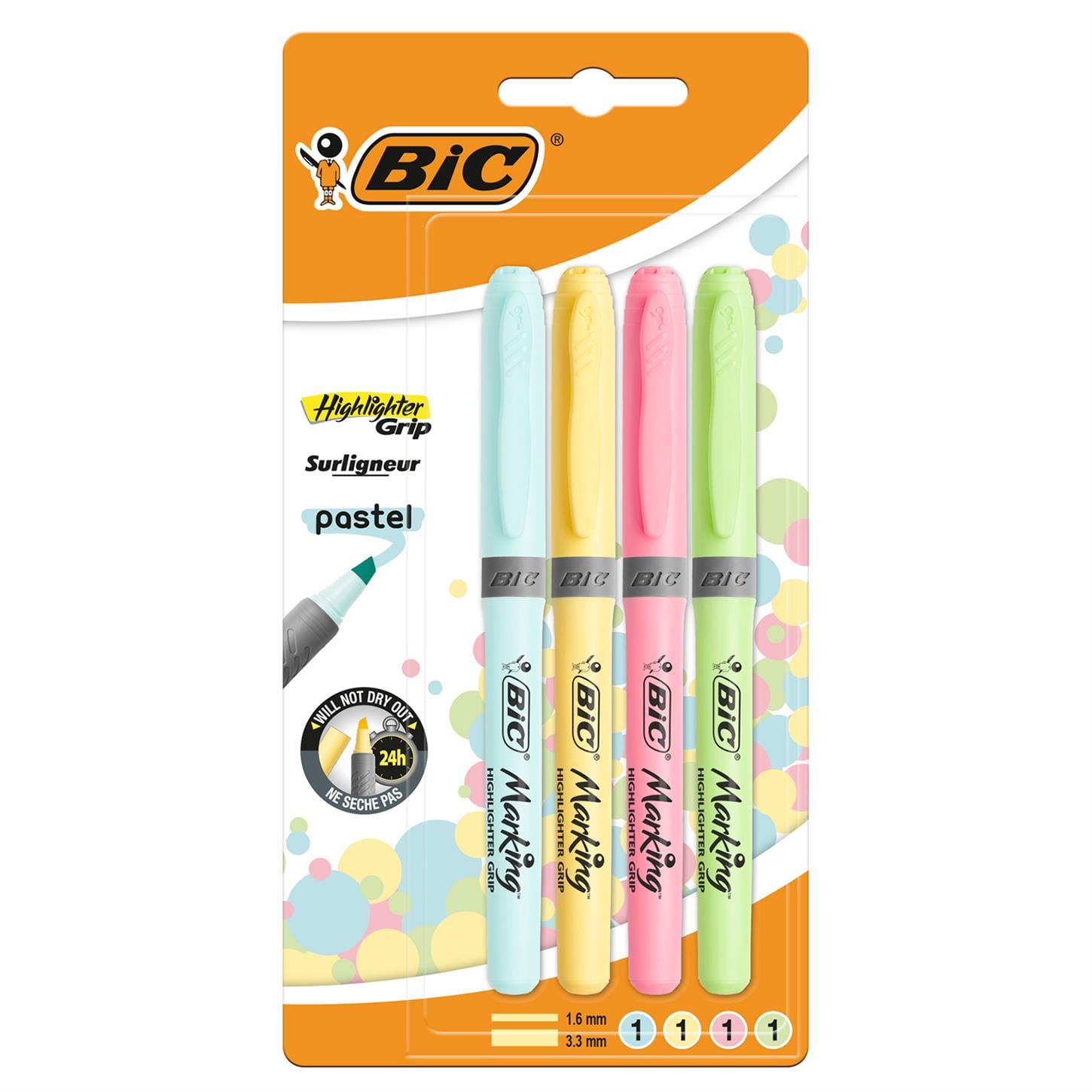 Bic Markıng Hıghlıghter Grıp Fosforlu Kalem, 4'lü  Blister, Pastel Renkler