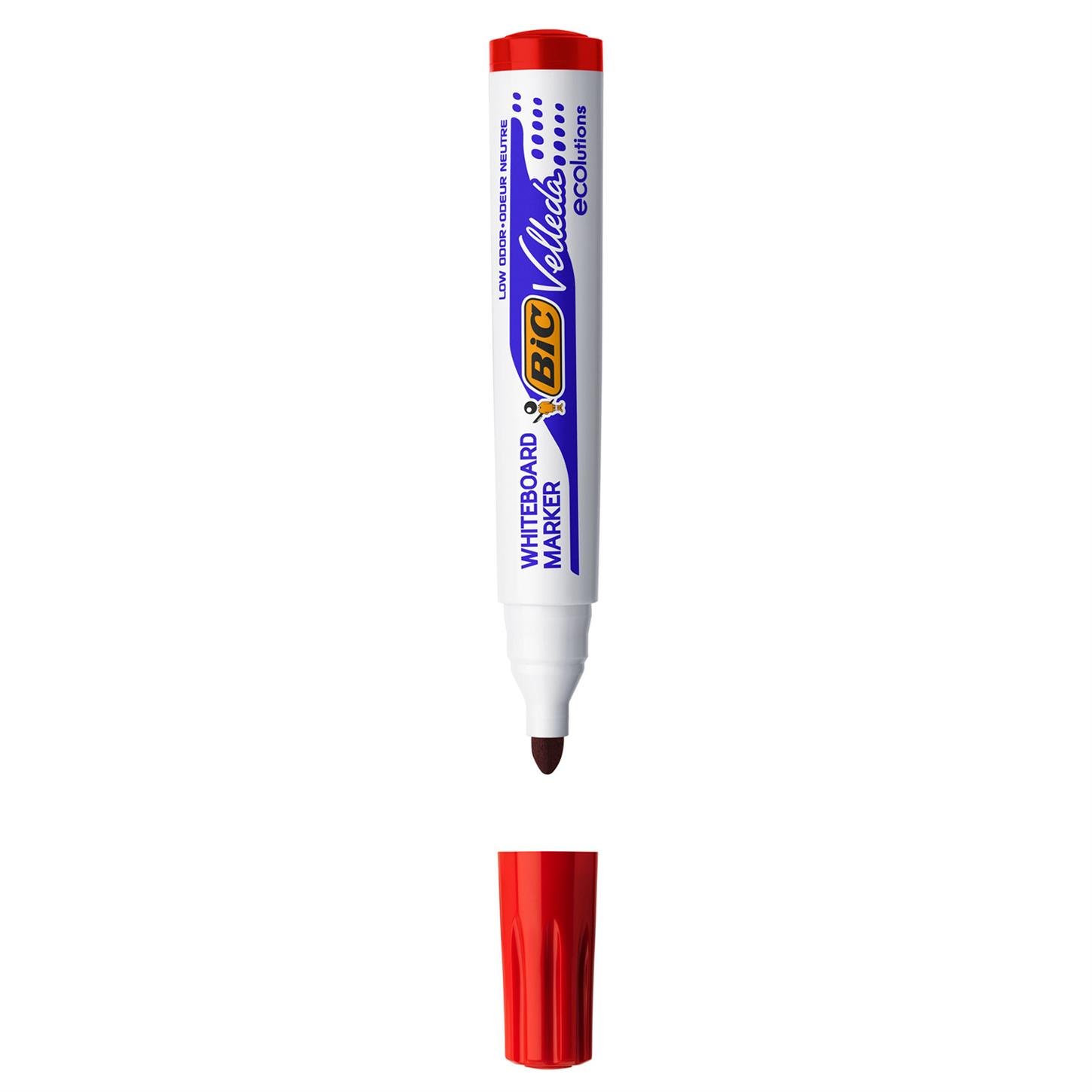 Bic Vellada 1701 Eco Beyaz Tahta Kalemi, Yuvarlak  Uç, Kırmızı