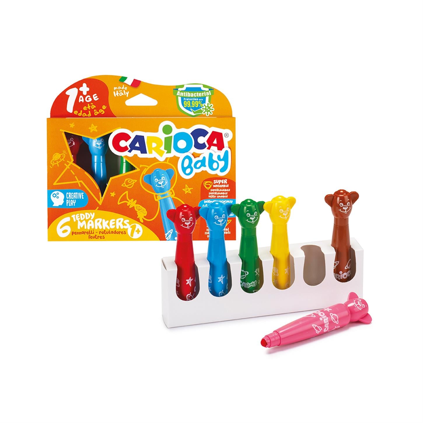 Carioca Teddy Jumbo Bebek Süper Yıkanabilir Keçeli Boya Kalemi 6lı +1 Yaş