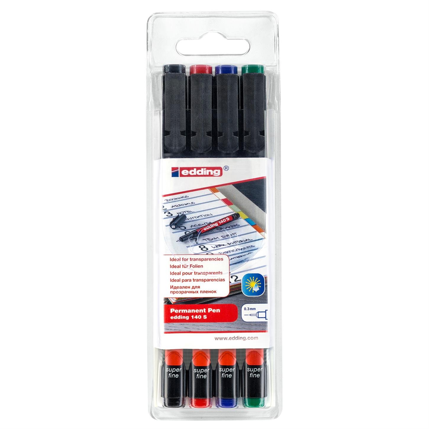 Edding 140 S Çok Amaçlı Asetat Kalemi-Permanent 4‘lü Set Karışık