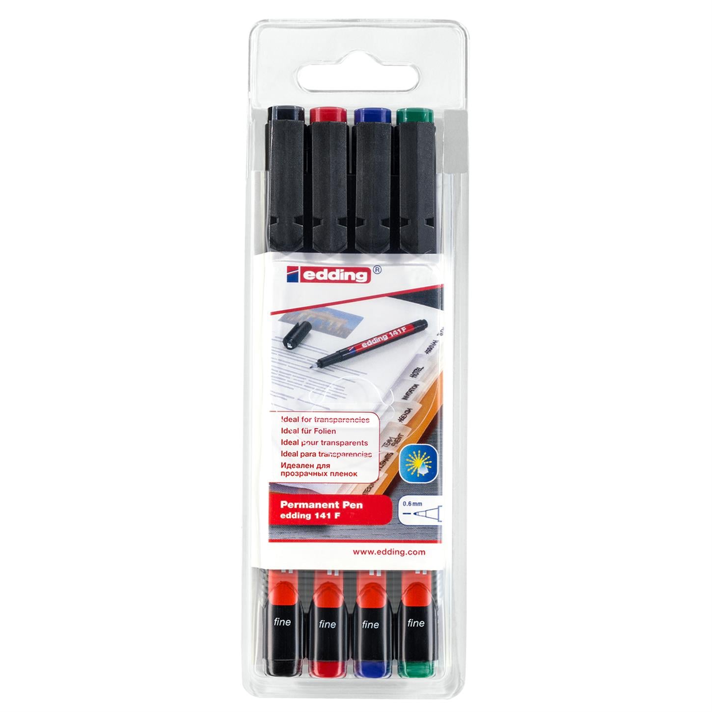 Edding 141 F Çok Amaçlı Asetat Kalemi - Permanent, 4‘lü Set Karışık