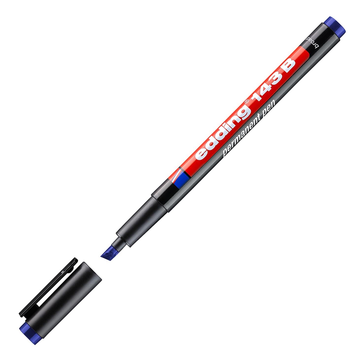 Edding 143 B Çok Amaçlı Asetat Kalemi - Permanent  Kesik Uç 1-3 mm Mavi