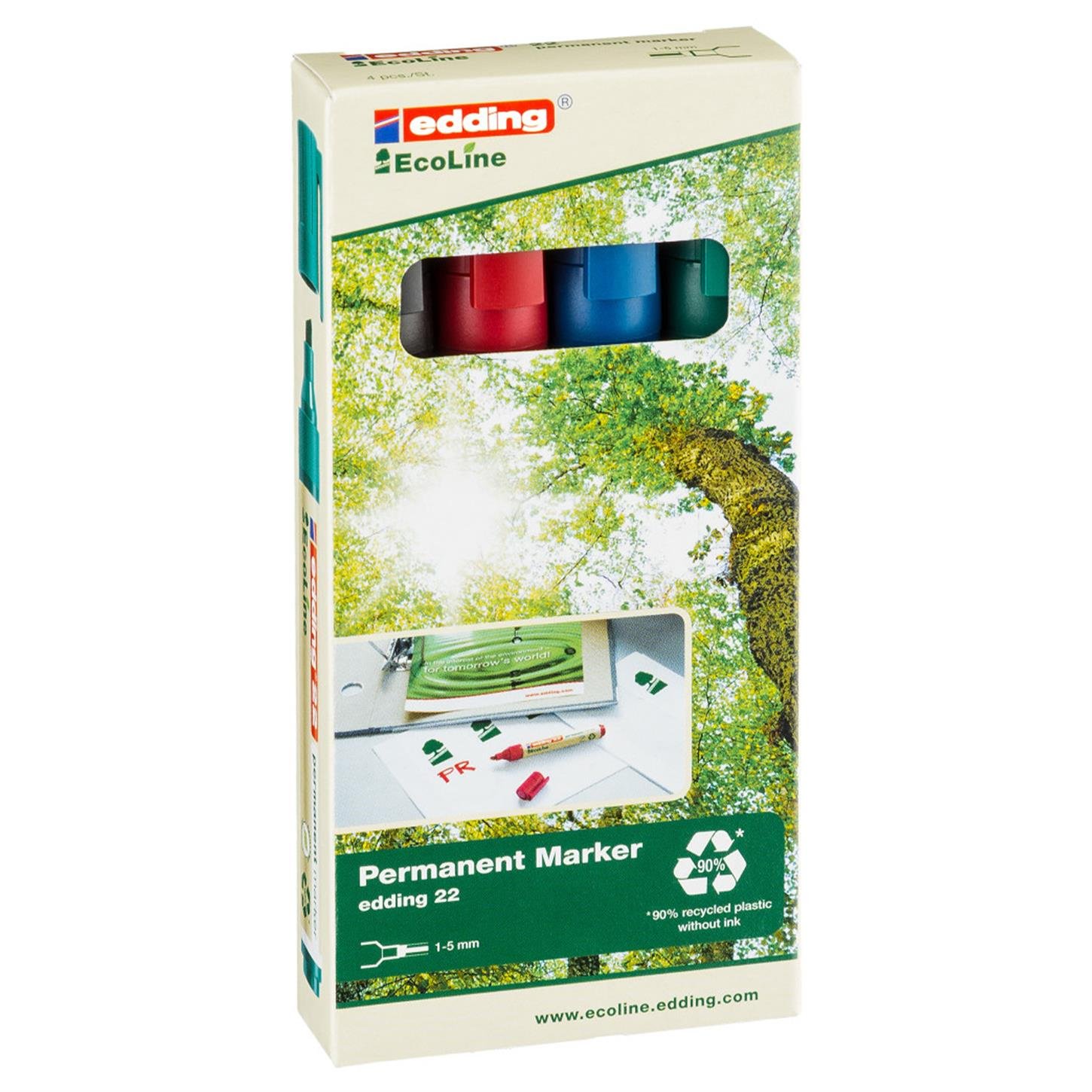 Edding 22 EcoLine Permanent Marko¨r Kesik Uç 1-5mm 4‘lu¨ Set