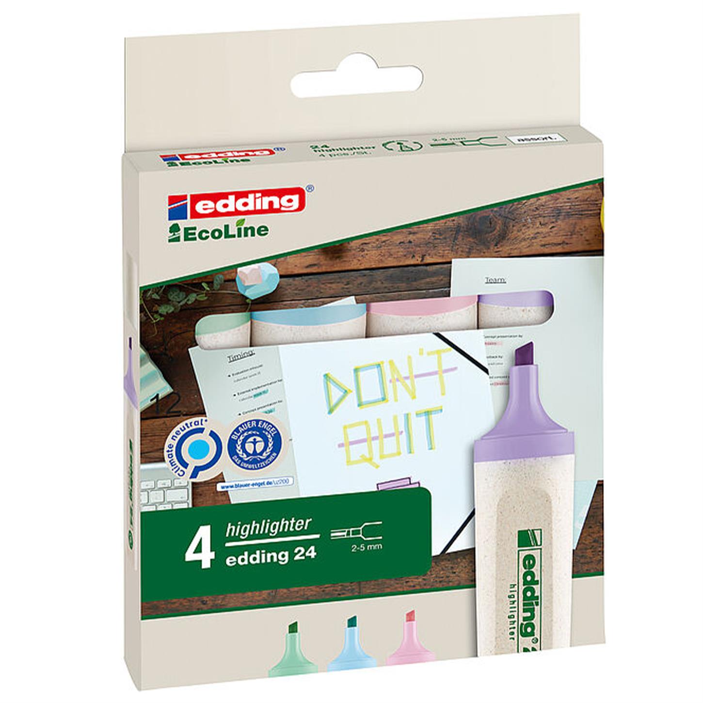 Edding 24 Ecoline Fosforlu Kalem Kesik Uç  2-5 mm 4lü Set