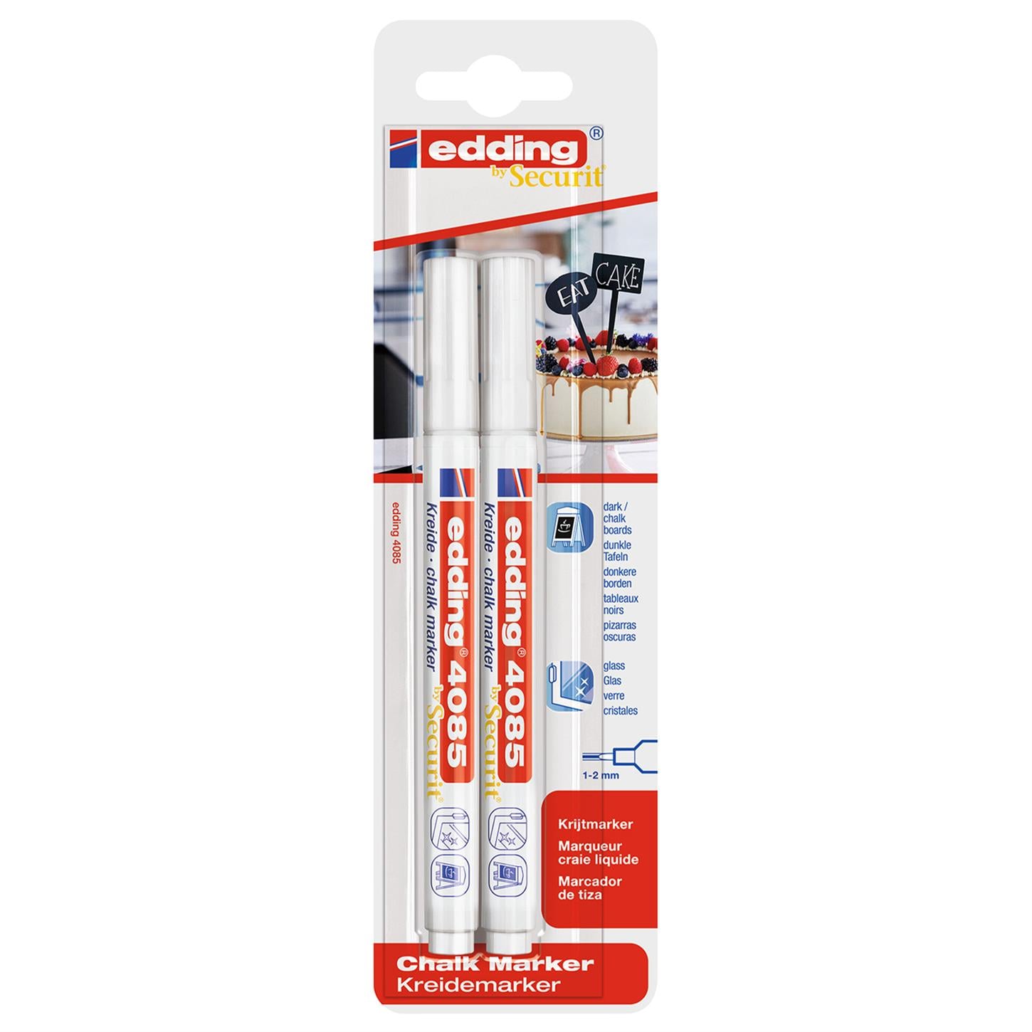 Edding 4085 Likit Tebes¸ir Kalemi, İkili Blister,  Beyaz