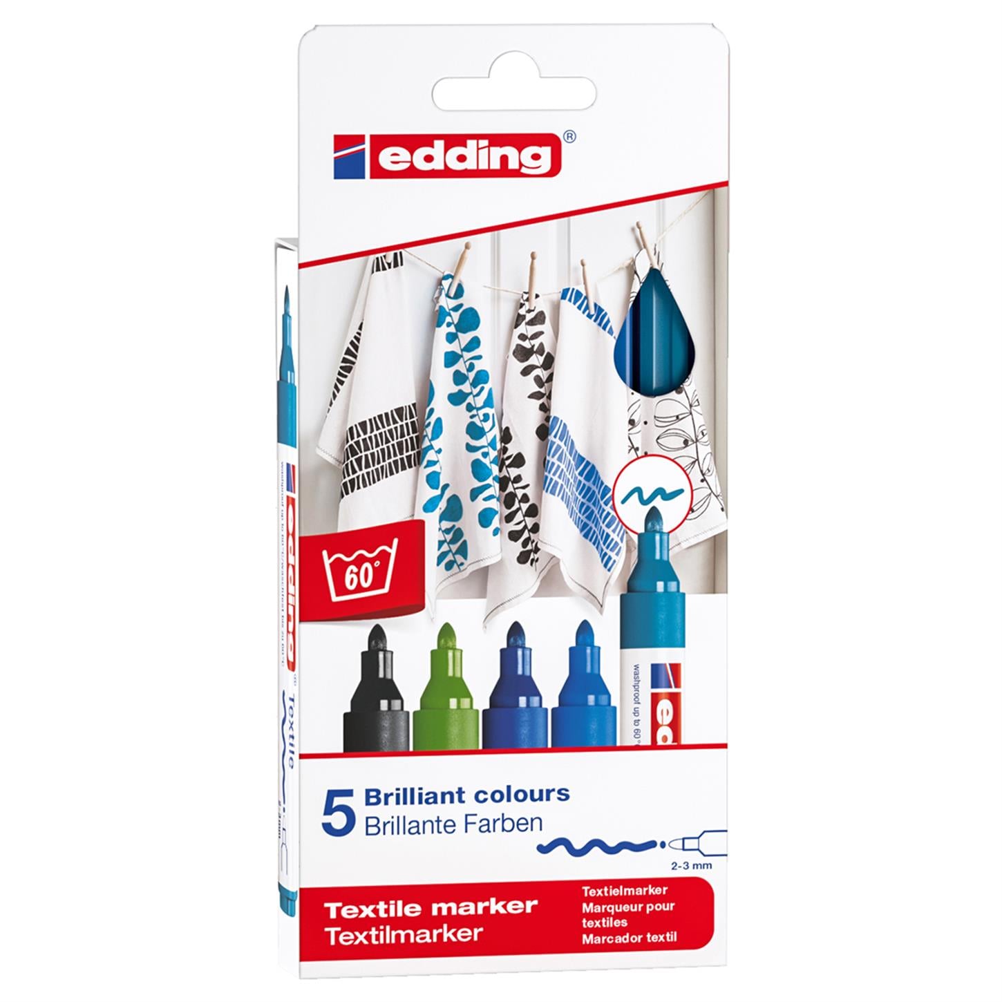 Edding 4500 Tekstil Markör 5li Set Soğuk Renkler