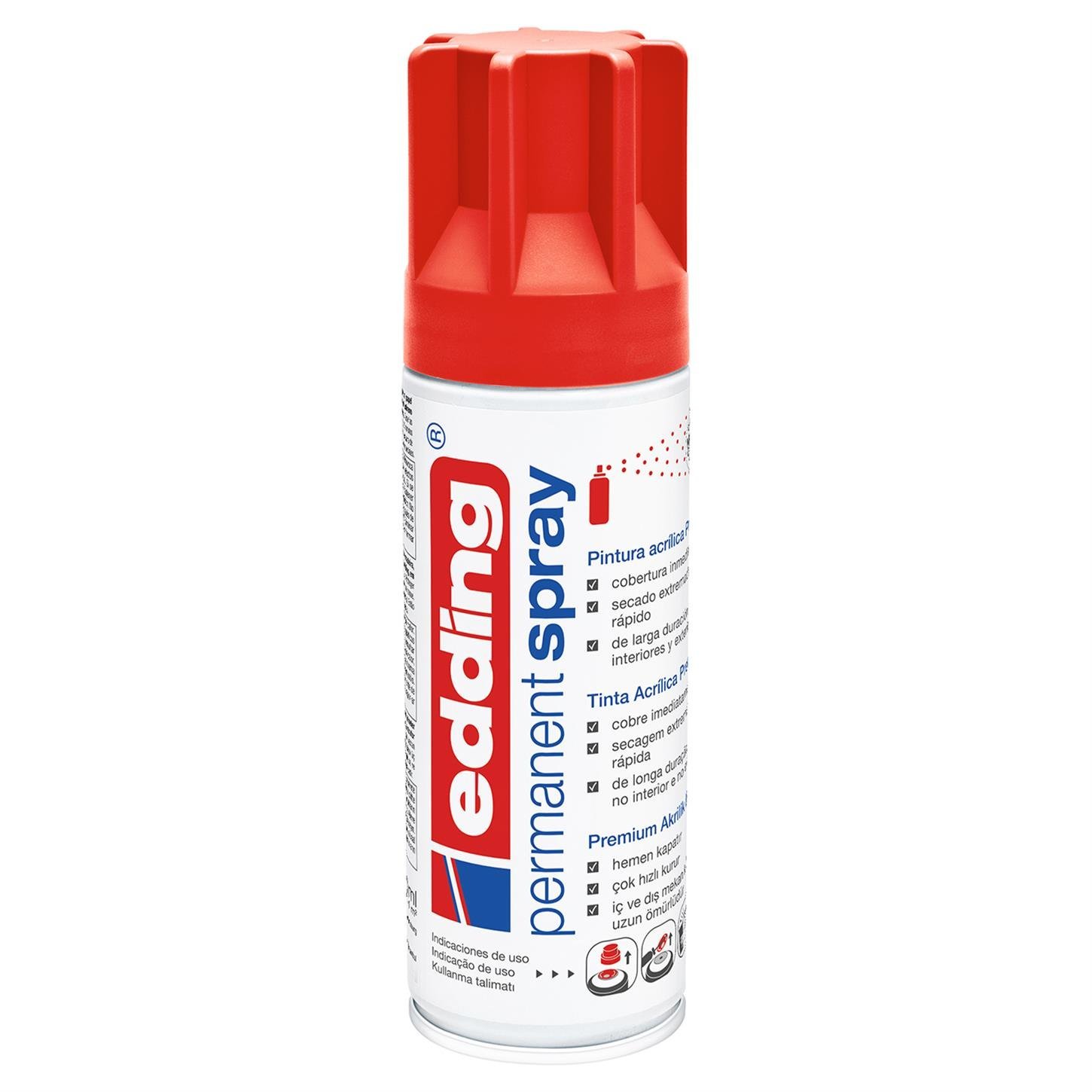 Edding 5200 Permanent Sprey Premium Akrilik Boya (200 ml) Trafik Kırmızı Mat
