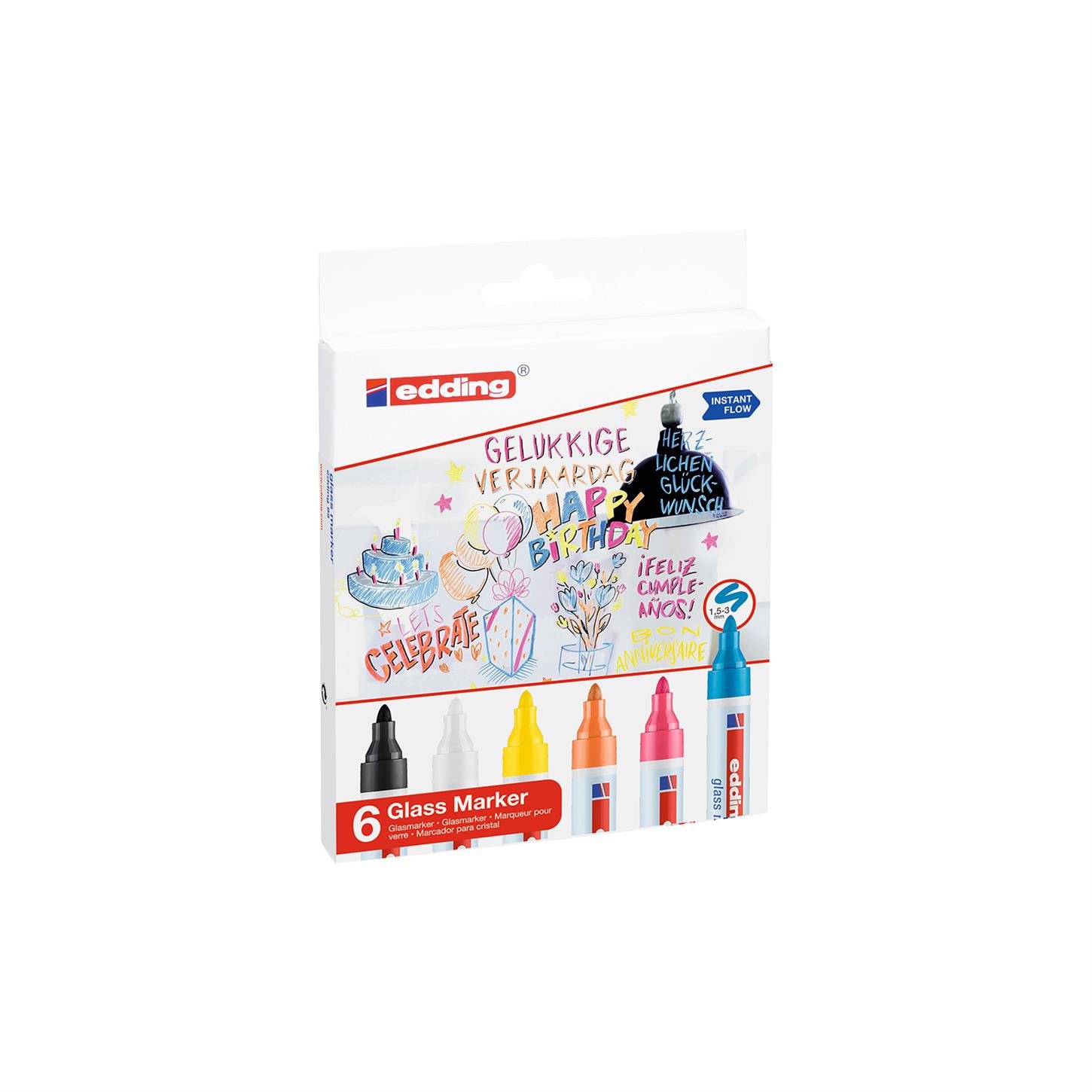 Edding 95 Cam Yazı Tahtası Kalemi 6lı Set Karışık