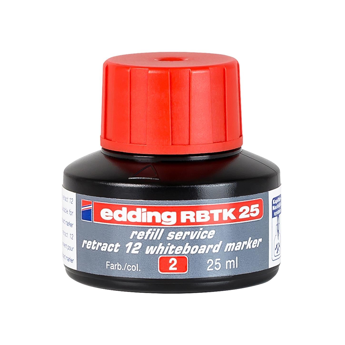 Edding RBTK 25 Retract 12 Beyaz Yazı Tahtası Yedek  Mürekkebi 25 ml Kırmızı
