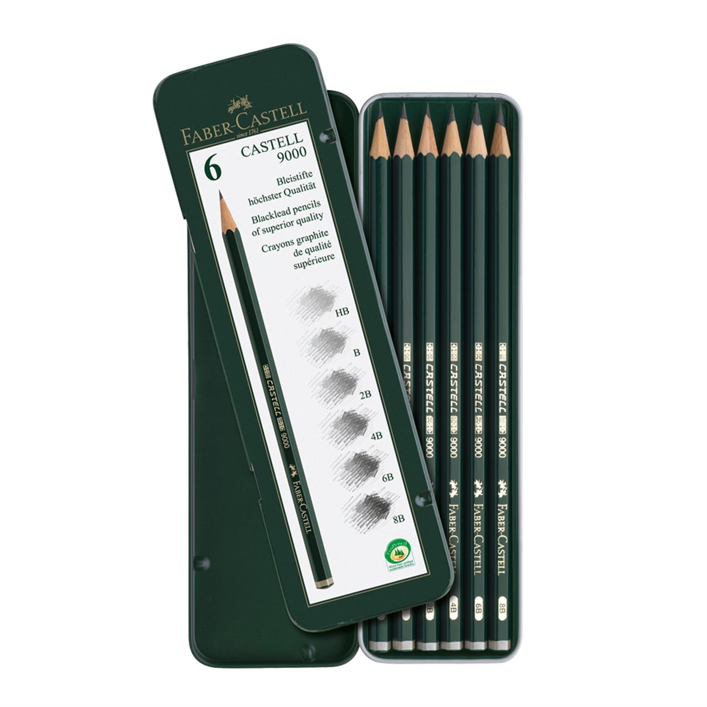 Faber Castel 9000 Dereceli Grafit Kalem, HB-B-2B- 4B-6B, 6LI