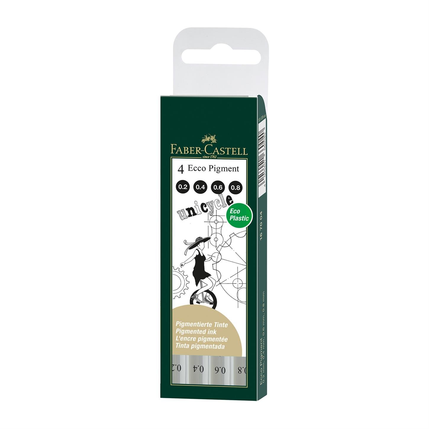 Faber Castel Ecco Pigment Çizim Kalemi, Siyah, 4lü