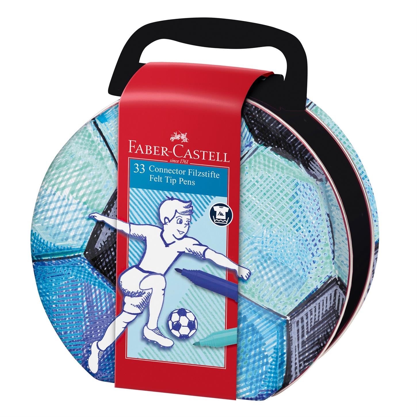 Faber Castel Eğlenceli Metal Futbol Topu Çantası  Keçeli Kalem Seti, 33lü