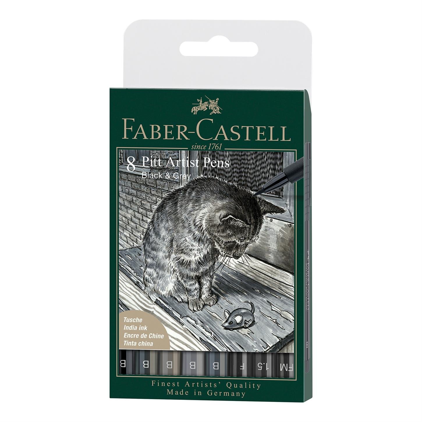 Faber Castel Pitt Artist Pen Fırça Uçlu Çizim Seti , 8li, Gri-Siyah Tonları