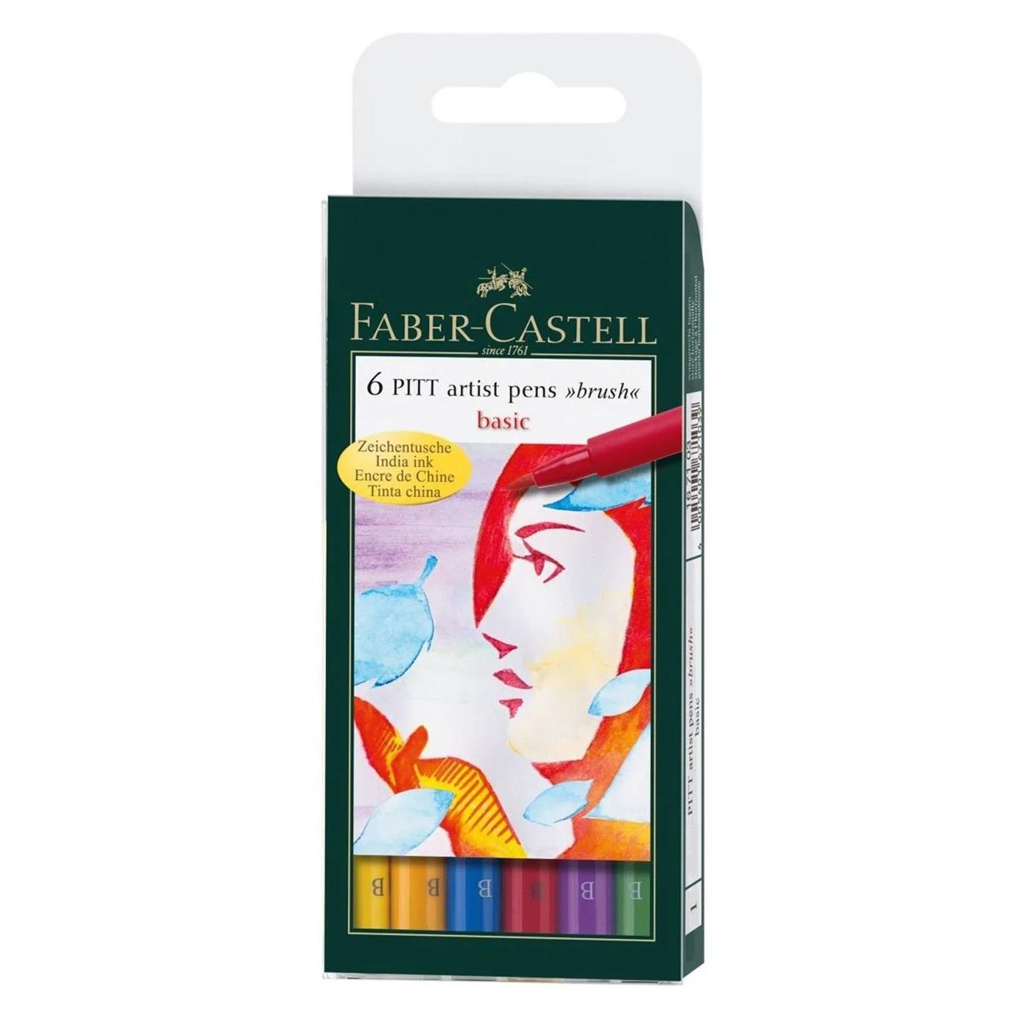 Faber Castel Pitt Fırça Uçlu Çizim Kalemi, 6lı,  Ana Renkler