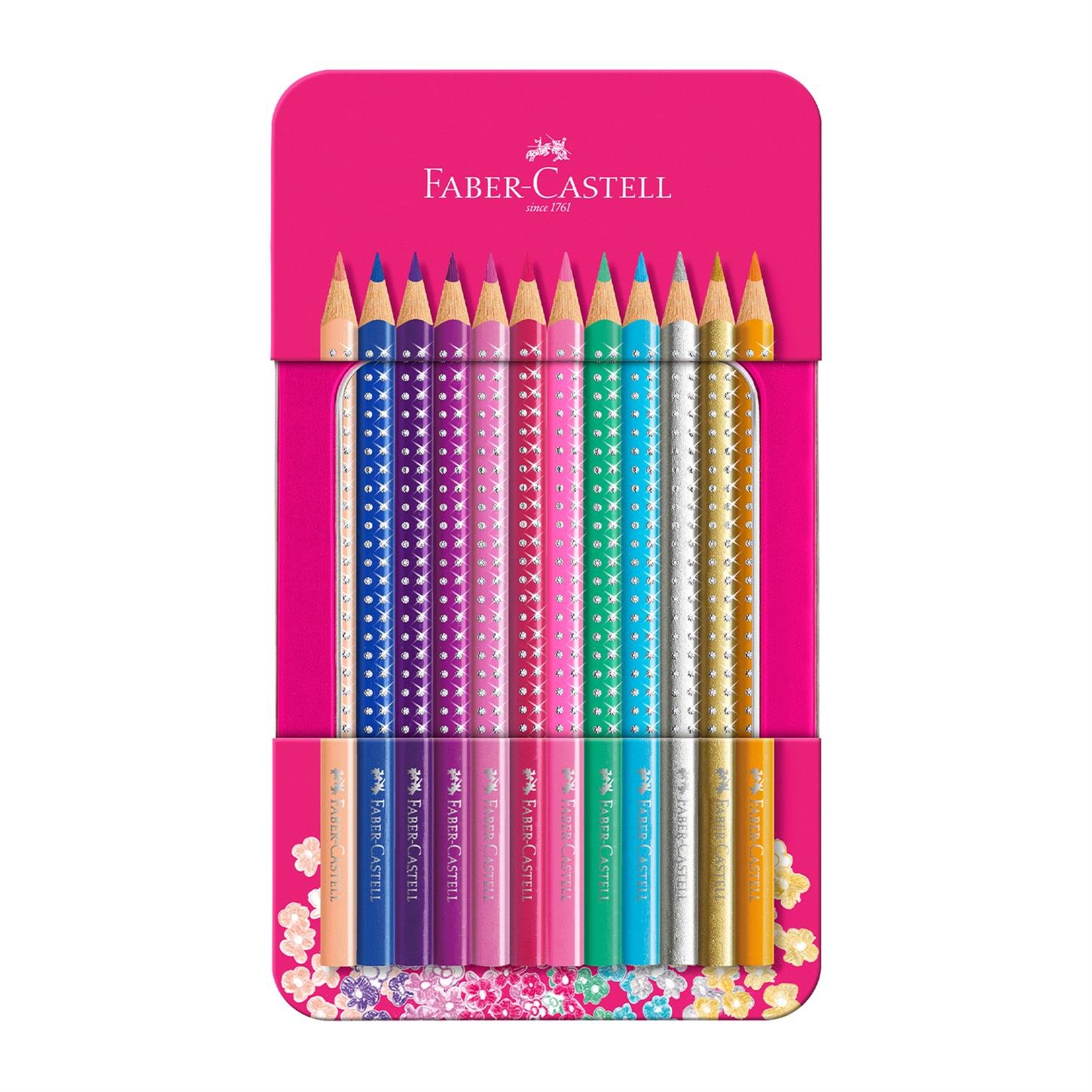 Faber Castell Kuru Boya Kalemi Parlak Renkler Pembe Metal Kutu 12li