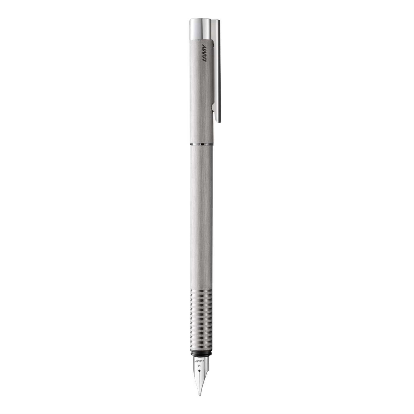 Lamy Logo Dolma Kalem, Mat Paslanmaz Çelik Gövde,  Dokulu, Parlak Çelik Uçlu, (F) Uç, Gri