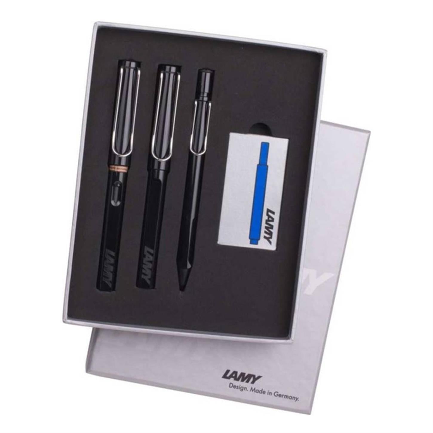 Lamy Safari Dolma + Roller + Versatil Kalem, 3'lü  Set, Parlak Siyah