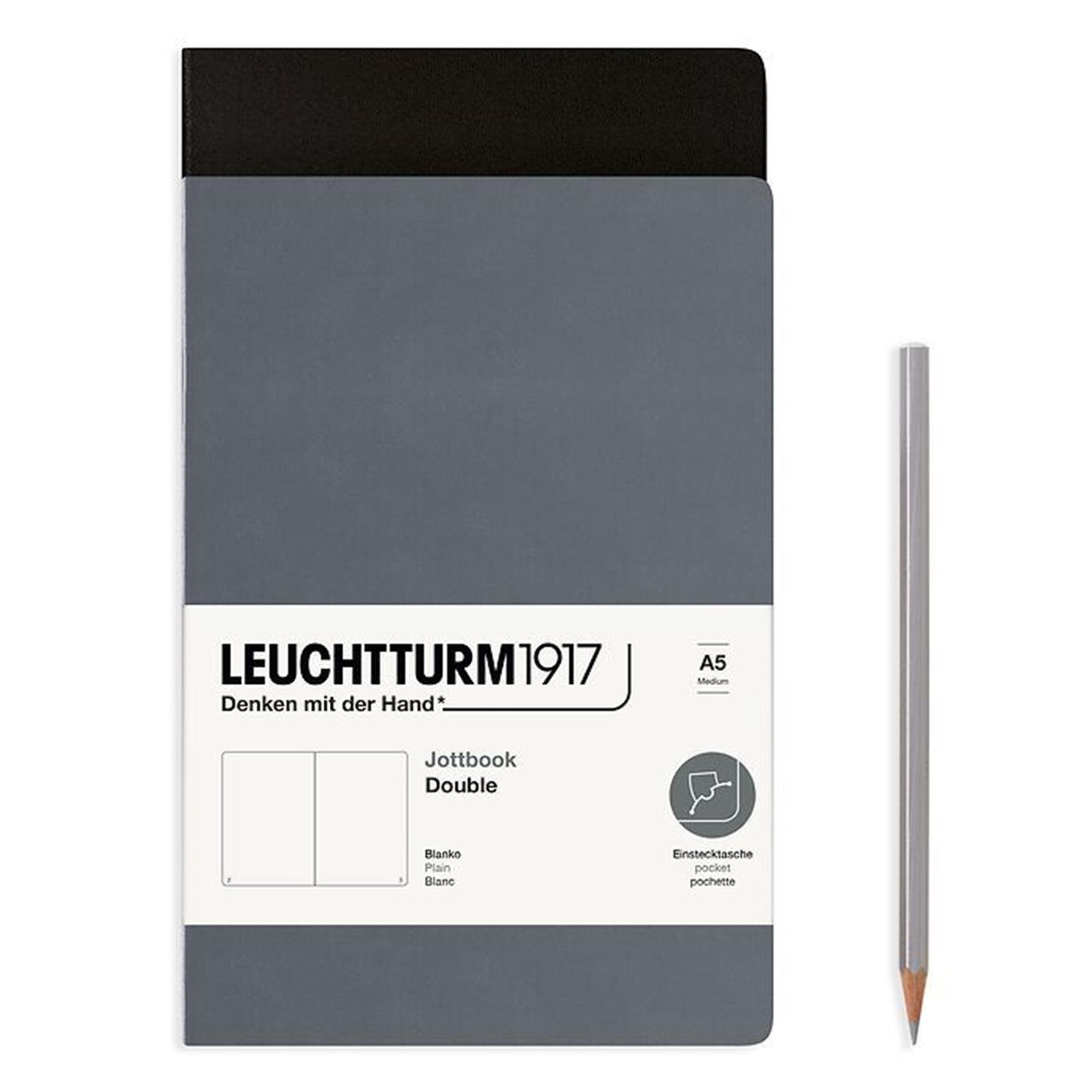 Leuchtturm1917 Jottbook Not Defteri, Orta Boy (A5) , Esnek Kapak, 2'li Paket, 80 gr, 59 Numaralandırılmış Sayfa, Düz, Antrasit Gri - Siyah