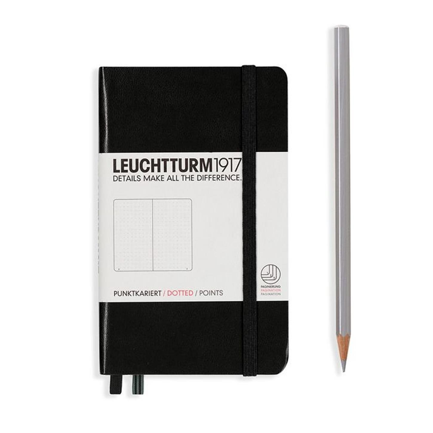Leuchtturm1917 Not Defteri Cep Boy (A6), Sert  Kapak, 187 Numaralandırılmış Sayfa, Noktalı, Siyah