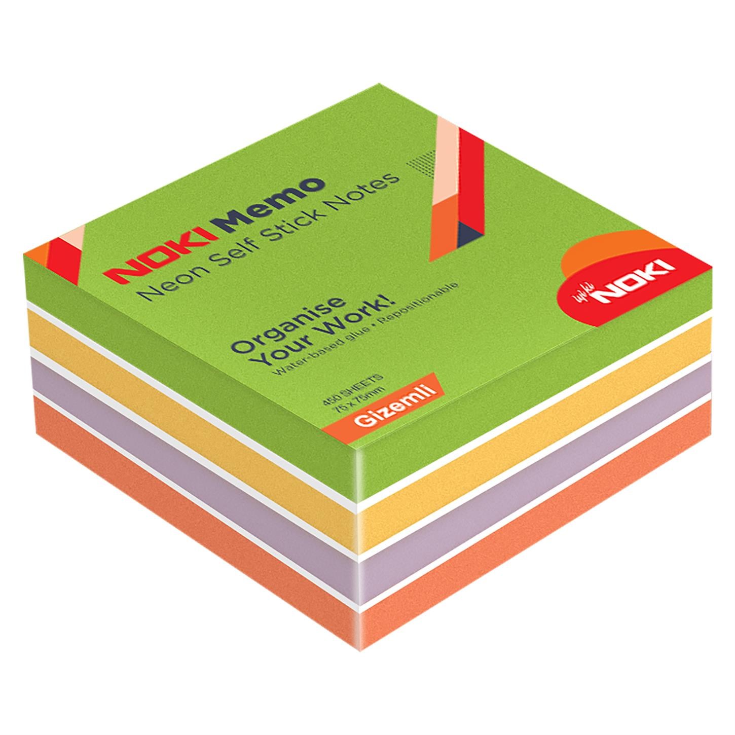 Noki Memo Neon Yapışkanlı Küp Blok, 450 Sayfa,  75x75 mm, Gizemli
